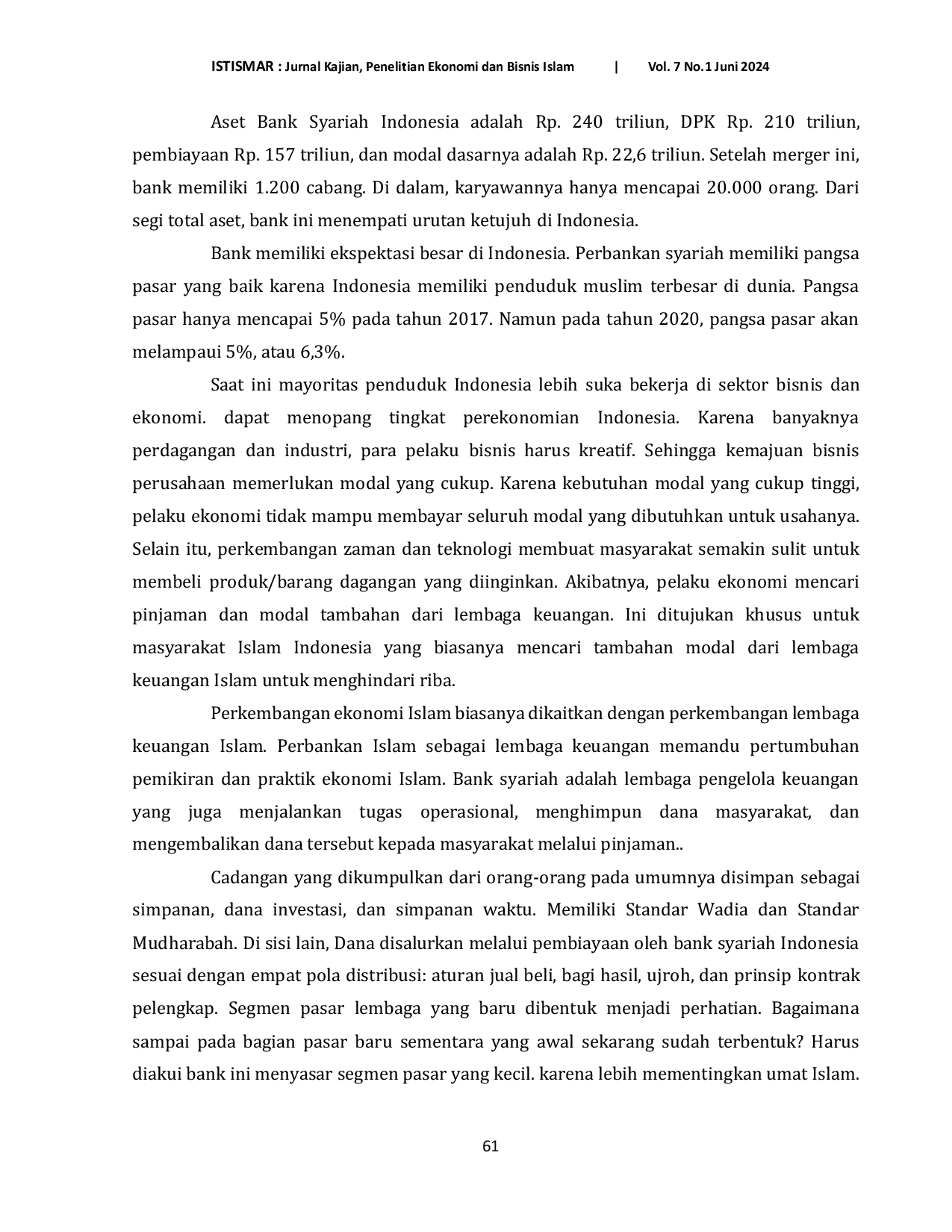 JURIS Menakar Dampak Pembiayaan Mudharabah Musyarakah dan Murabahah terhadap Tingkat Profitabilitas Bank Syariah Indonesia Tahun 2019 2023