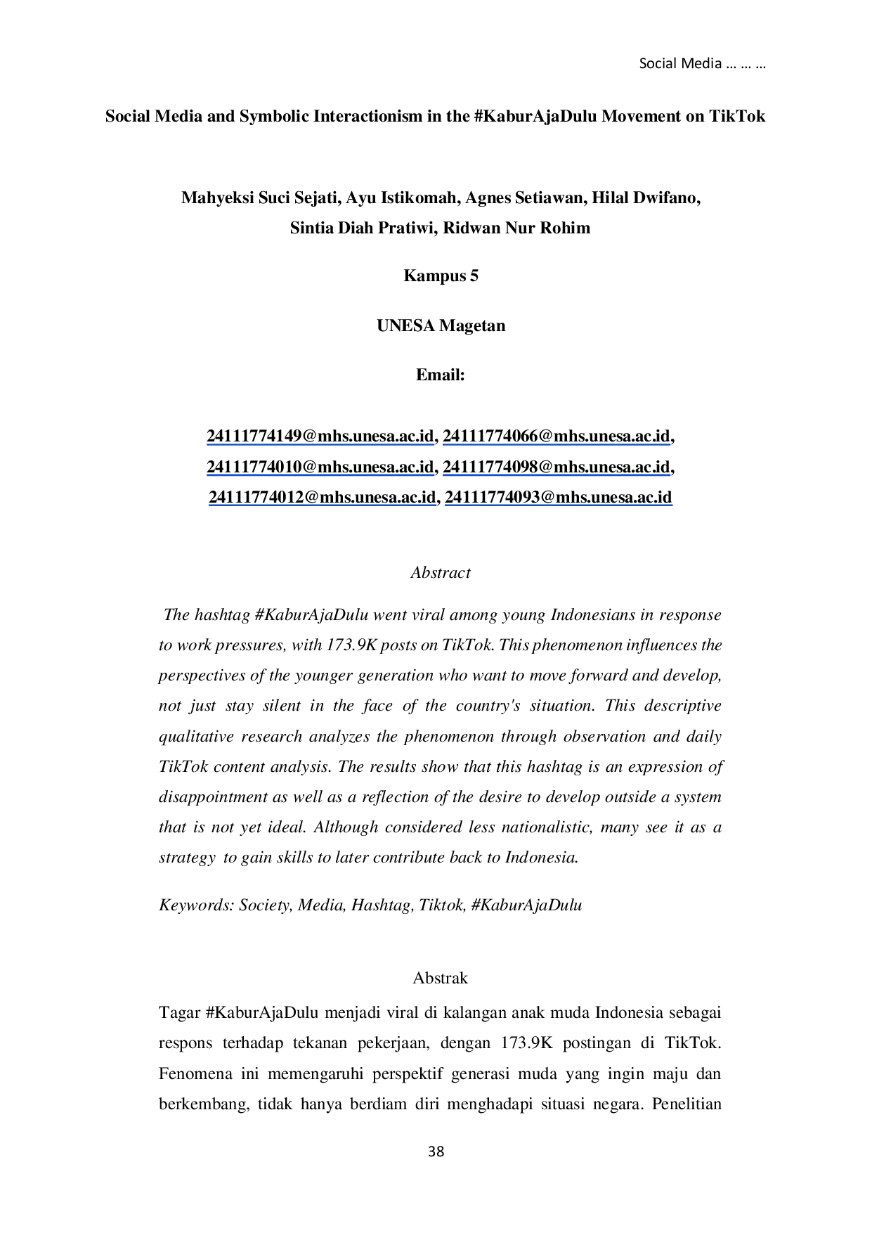 JURIS Social Media and Symbolic Interactionism in the KaburAjaDulu Movement on TikTok