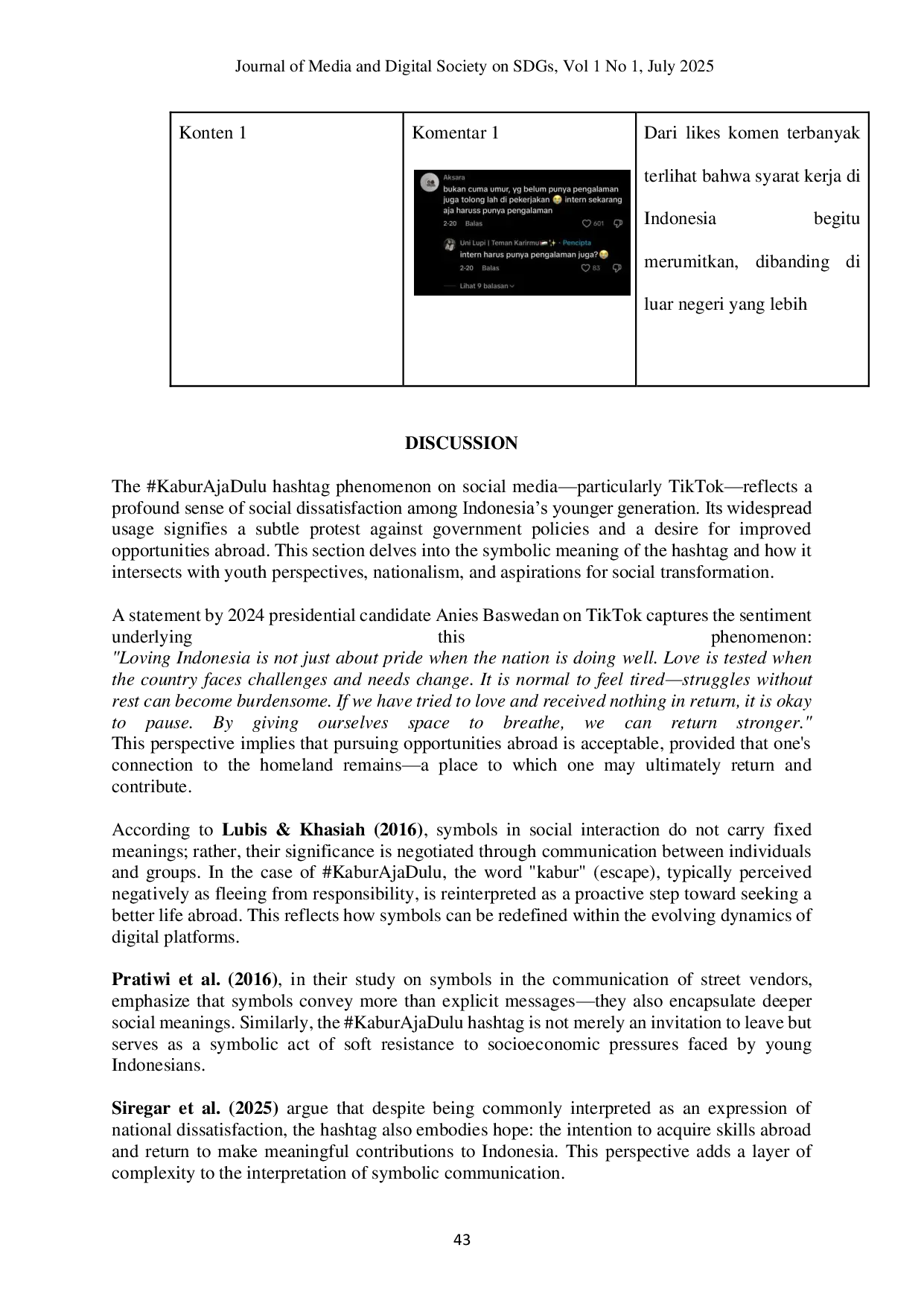 JURIS Social Media and Symbolic Interactionism in the KaburAjaDulu Movement on TikTok