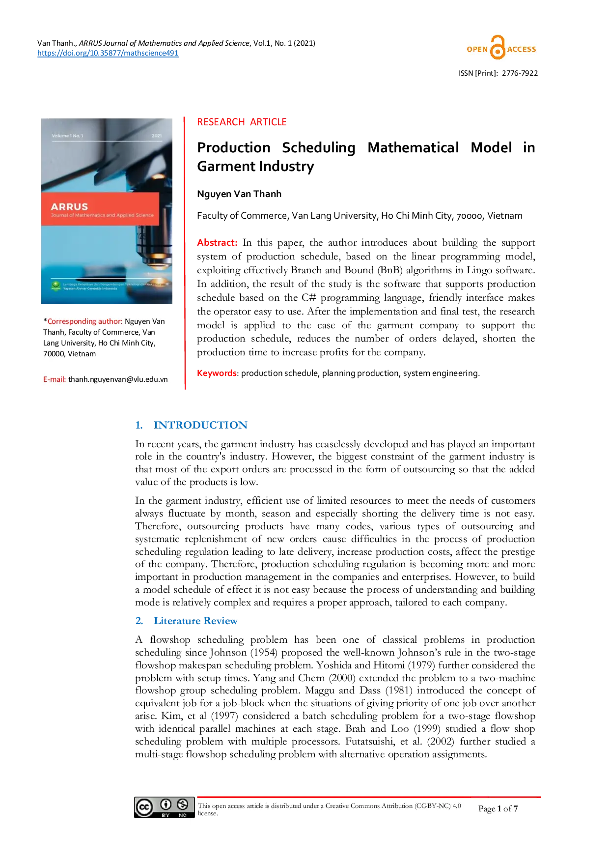 JURIS Production Scheduling Mathematical Model in Garment Industry