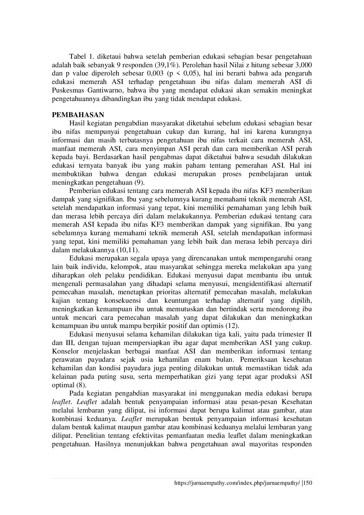 JURIS Program Edukasi Memerah ASI terhadap Pengetahuan Ibu Nifas dalam Memerah ASI