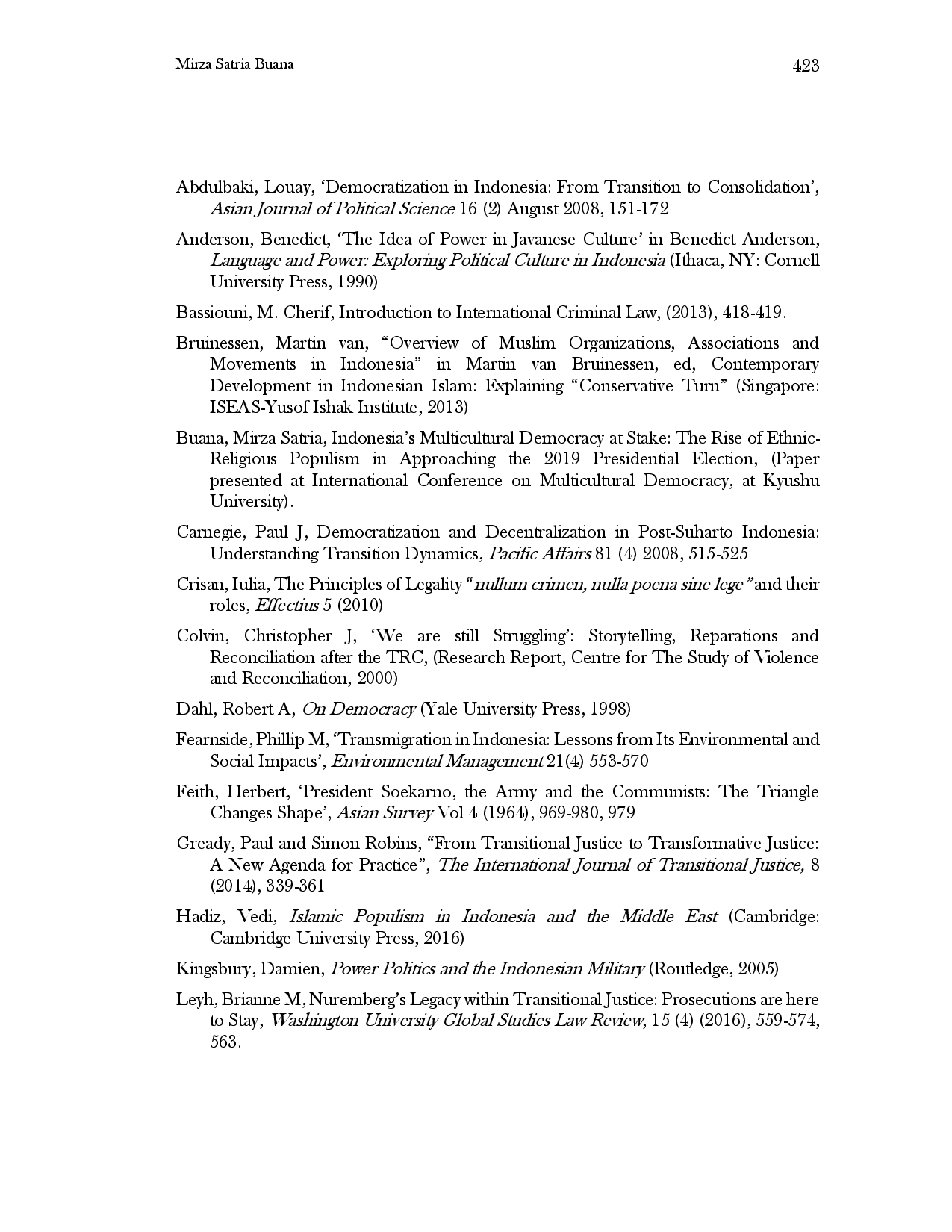 juris A Realistic Perspective to Transitional Justice A Study of Its Impediments in Indonesia