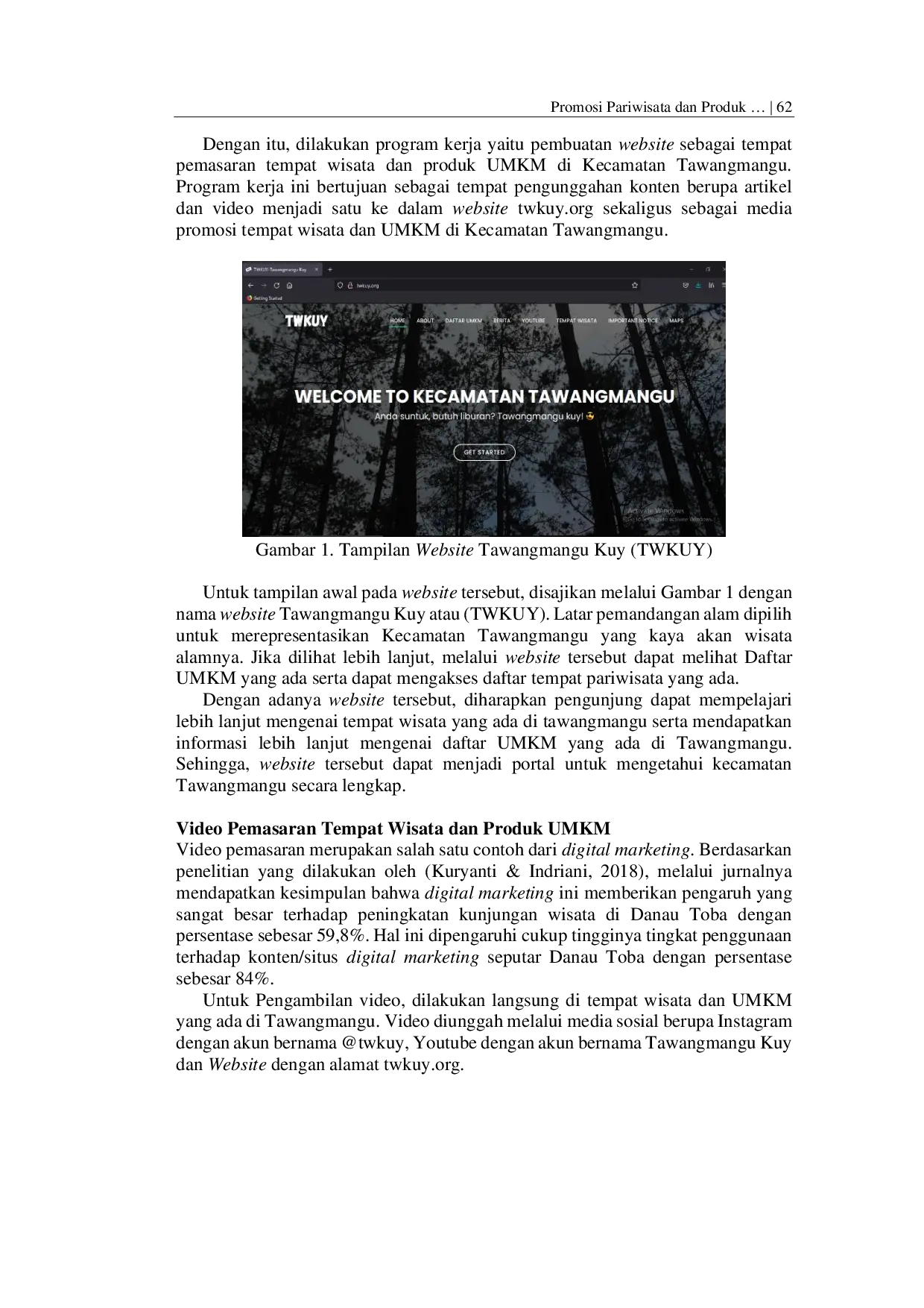 JURIS Promosi Pariwisata dan Produk UMKM KecamatanTawangmangu Berbasis Video Digital