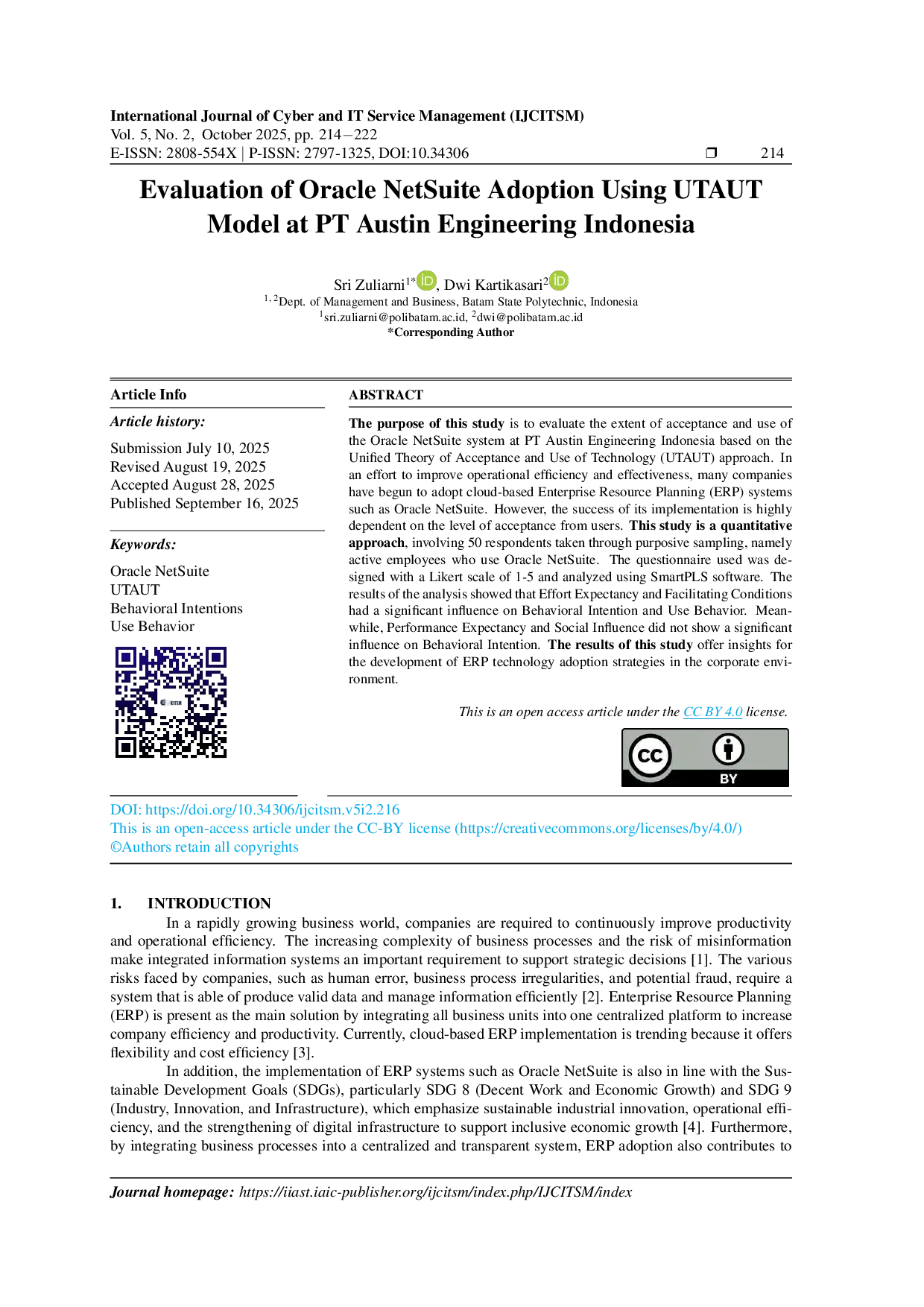 JURIS Evaluation of Oracle NetSuite Adoption Using UTAUT Model at PT Austin Engineering Indonesia