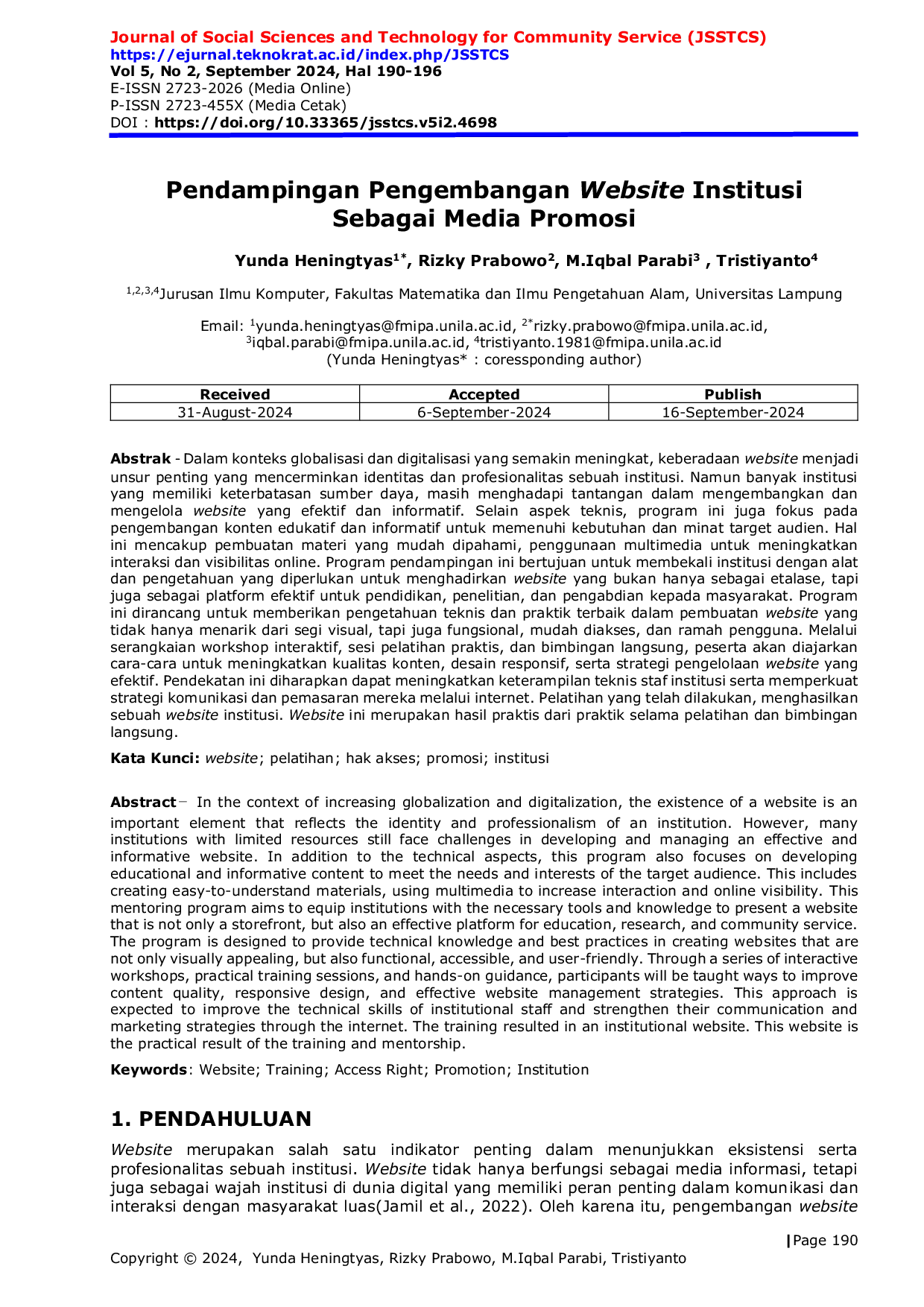 JURIS Pendampingan Pengembangan Website Institusi Sebagai Media Promosi