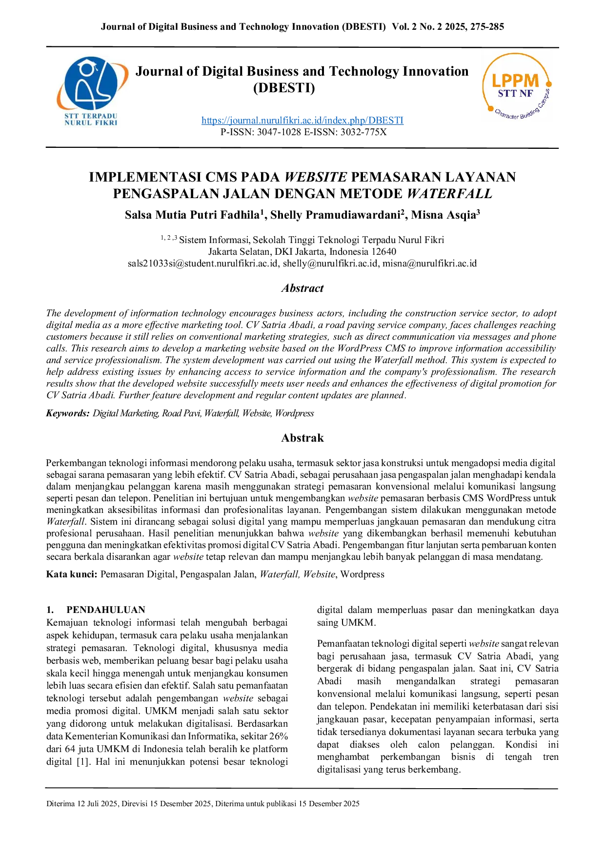 JURIS Implementasi CMS pada Website Pemasaran Layanan Pengaspalan Jalan dengan Metode Waterfall