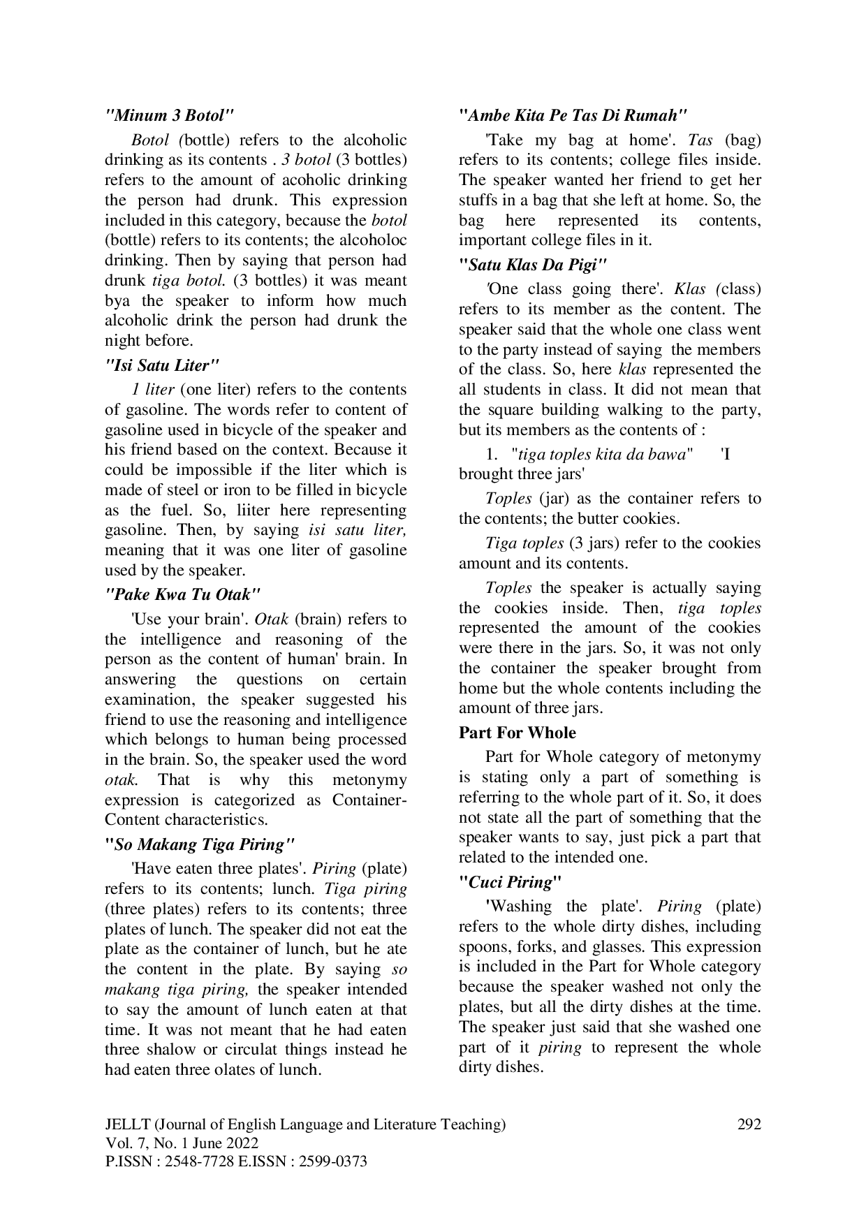 JURIS Semantic Analysis On Metonymy Expressions In Manado Malay