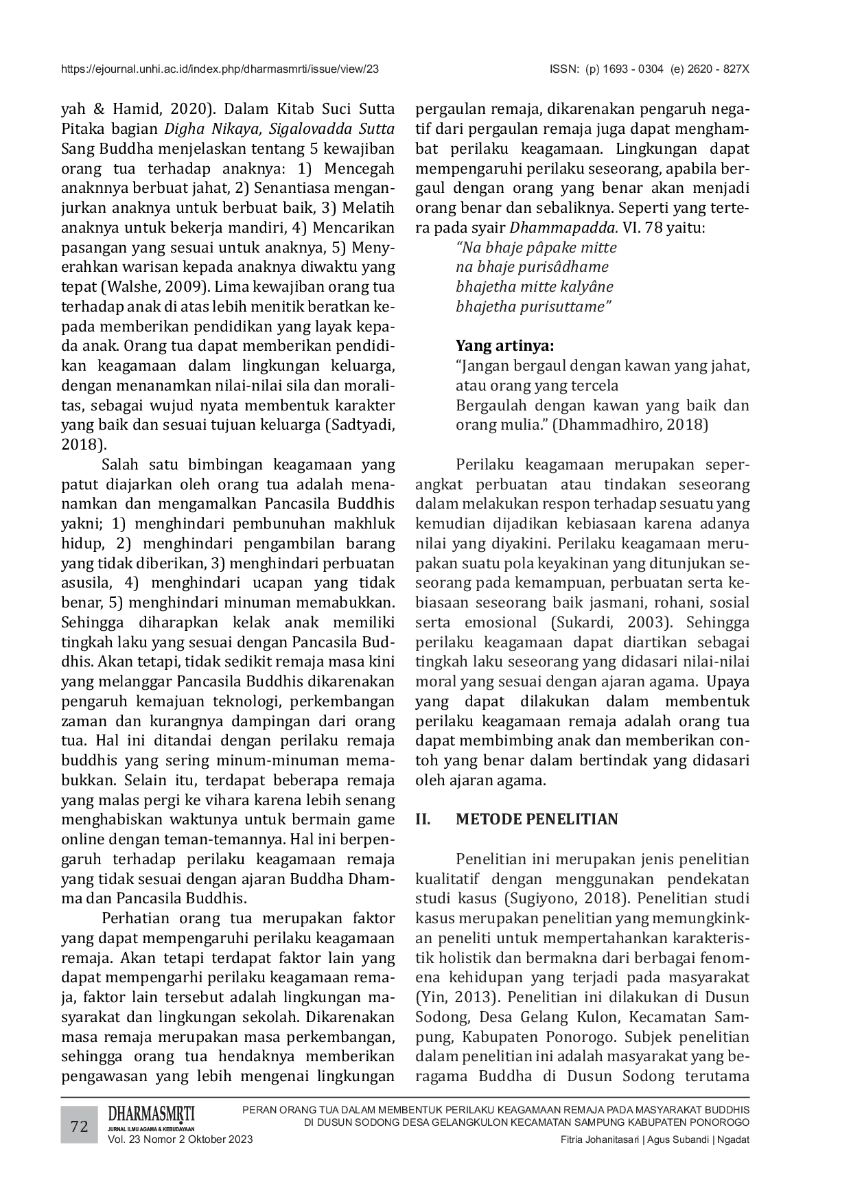 JURIS Peran Orang Tua dalam Membentuk Perilaku Keagamaan Remaja pada Masyarakat Buddhis di Dusun Sodong Desa Gelangkulon Kecamatan Sampung Kabupaten Ponorogo
