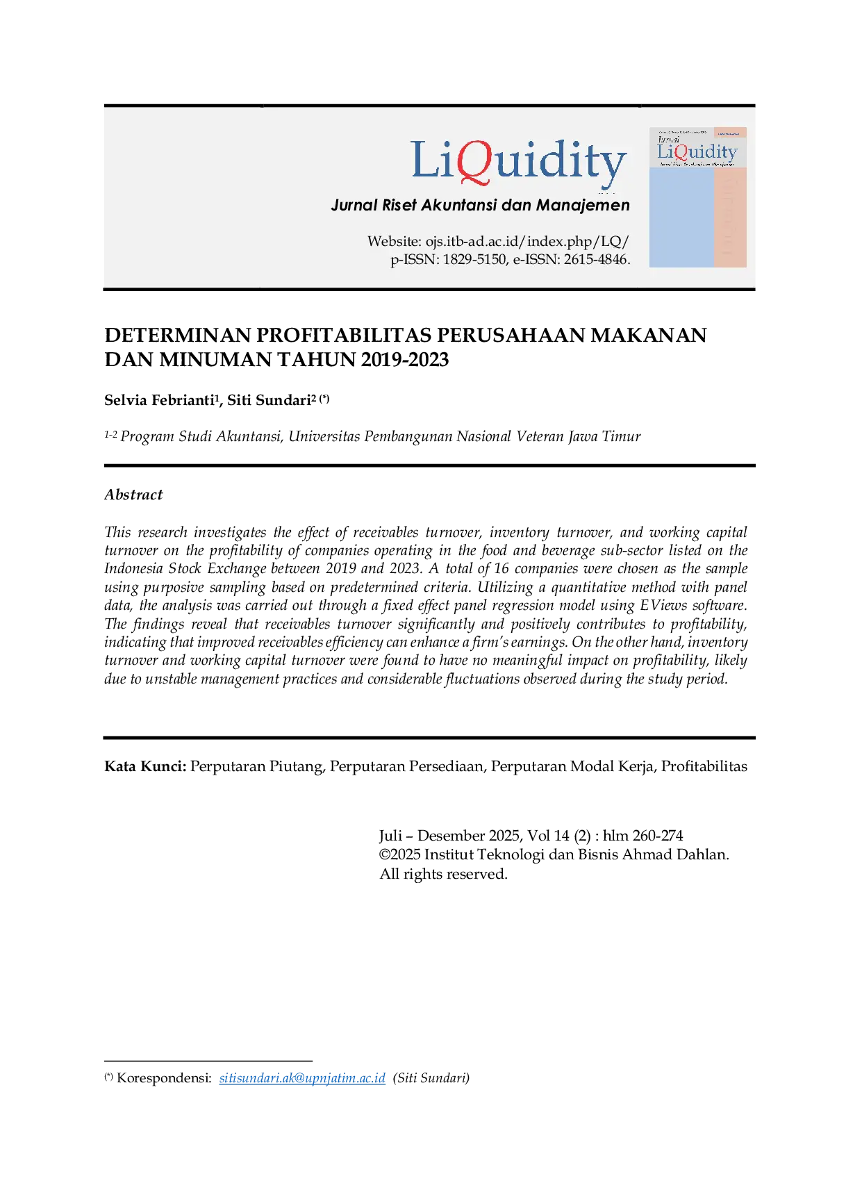 JURIS Determinan Profitabilitas Perusahaan Makanan dan Minuman Tahun 2019 2023