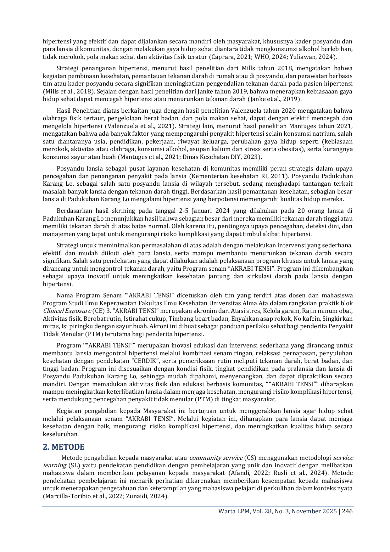 JURIS Body Mass Index Blood Pressure and Glucose Profiles in the AKRABI TENSI Exercise Program Screening and Prevention of Non Communicable Diseases
