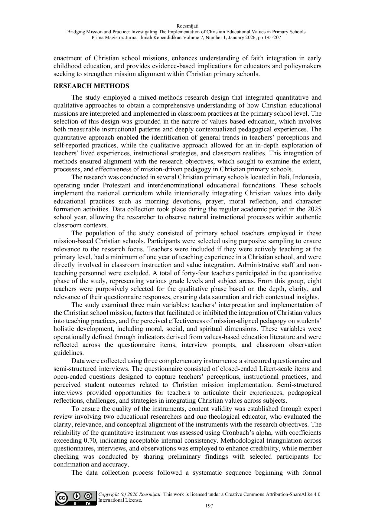 JURIS Bridging Mission and Practice Investigating the Implementation of Christian Educational Values in Primary Schools