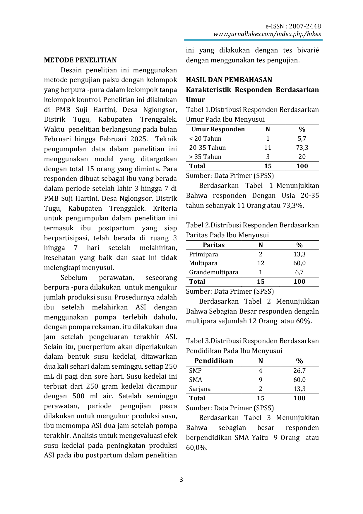 JURIS Pengaruh Pemberian Sari Kedelai untuk Memperlancar Produksi ASI Pada Ibu Nifas di PMB Suji Hartini Desa Nglongsor Kecamatan Tugu Kabupaten Trenggalek