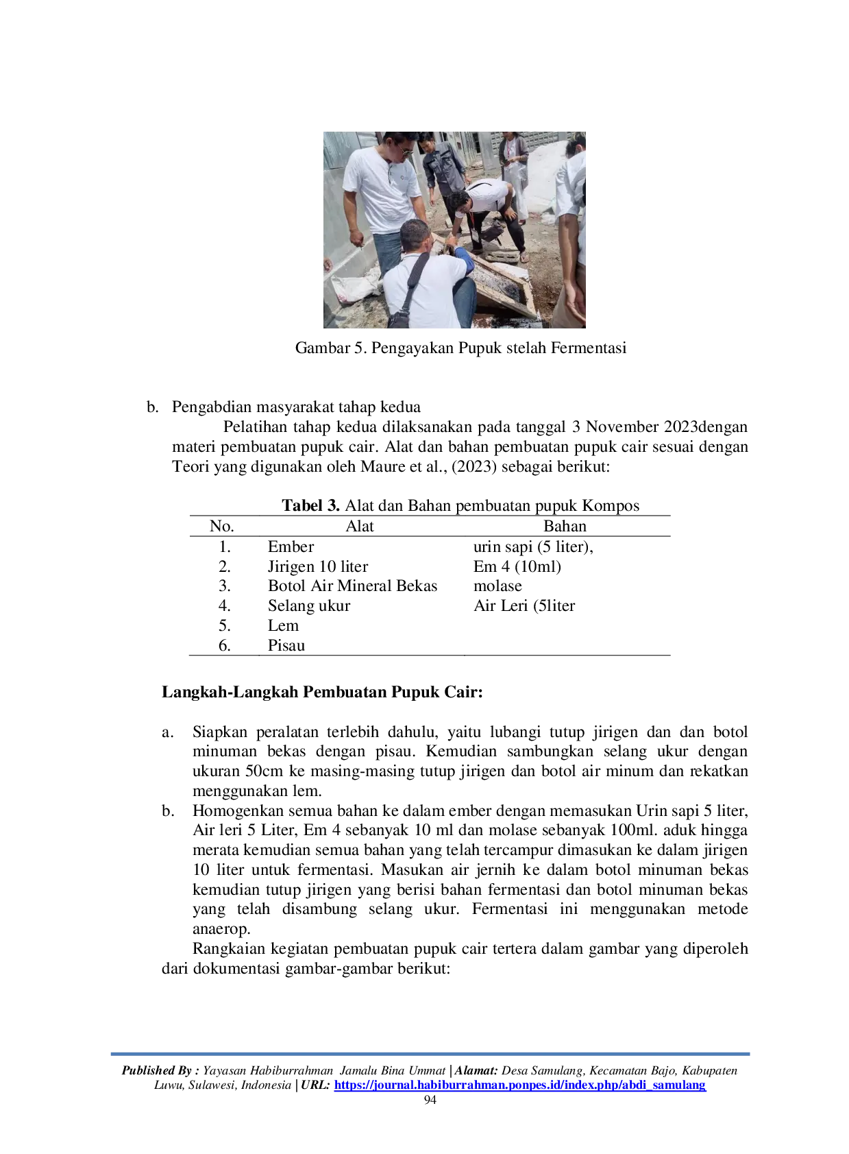 JURIS Bimbingan Teknis Pembuatan Pupuk Organik di Kota Palangkaraya Kalimantan Tengah