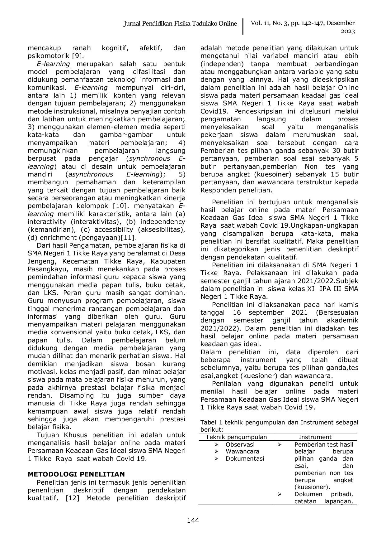 JURIS Analisis Hasil Belajar Online Pada Materi Persamaan Keadaan Gas Ideal Siswa Sma Negeri 1 Tikke Raya Saat Wabah Covid 19