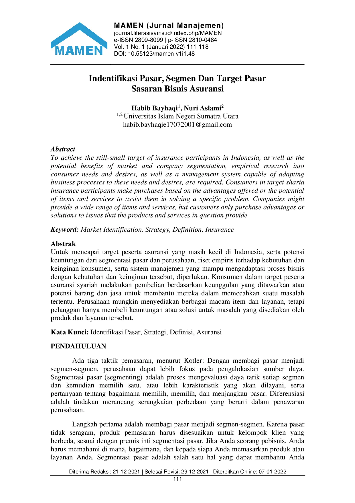 JURIS Indentifikasi Pasar Segmen Dan Target Pasar Sasaran Bisnis Asuransi
