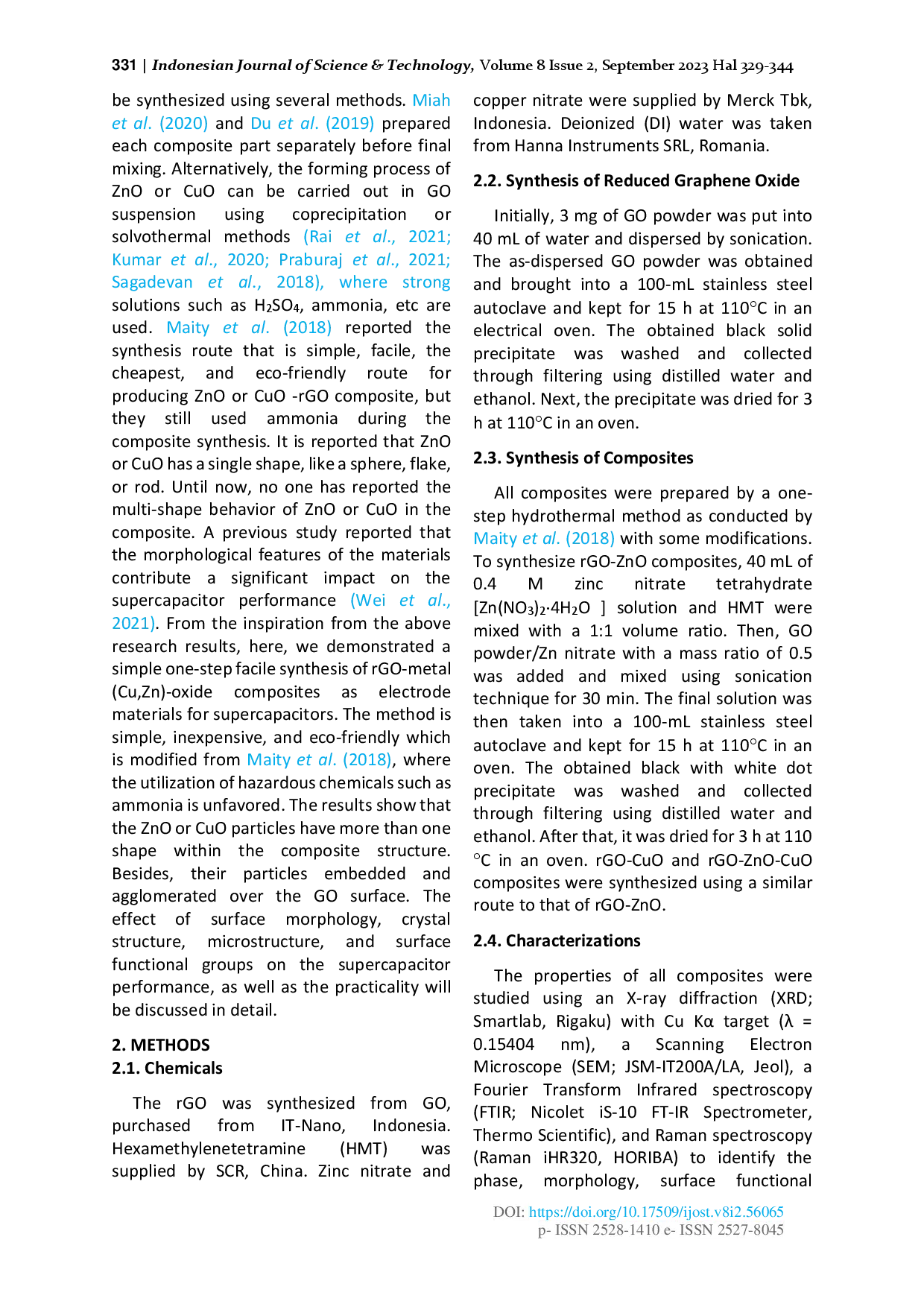 juris Synthesis Characterization and Electrochemical Performance of Reduced Graphene Oxide Metal Cu Zn Oxide Materials