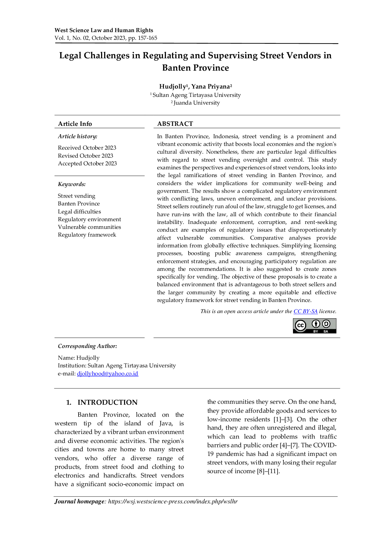 JURIS Legal Challenges in Regulating and Supervising Street Vendors in Banten Province