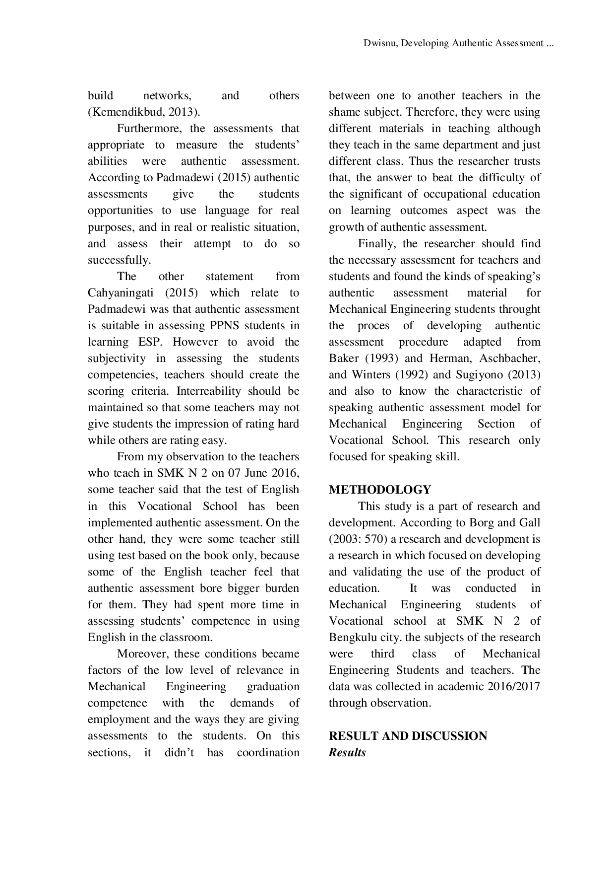 JURIS Developing Authentic Assessment for Mechanical Engineering Subject of Vocational School Students ESP at SMK N 2 of Bengkulu