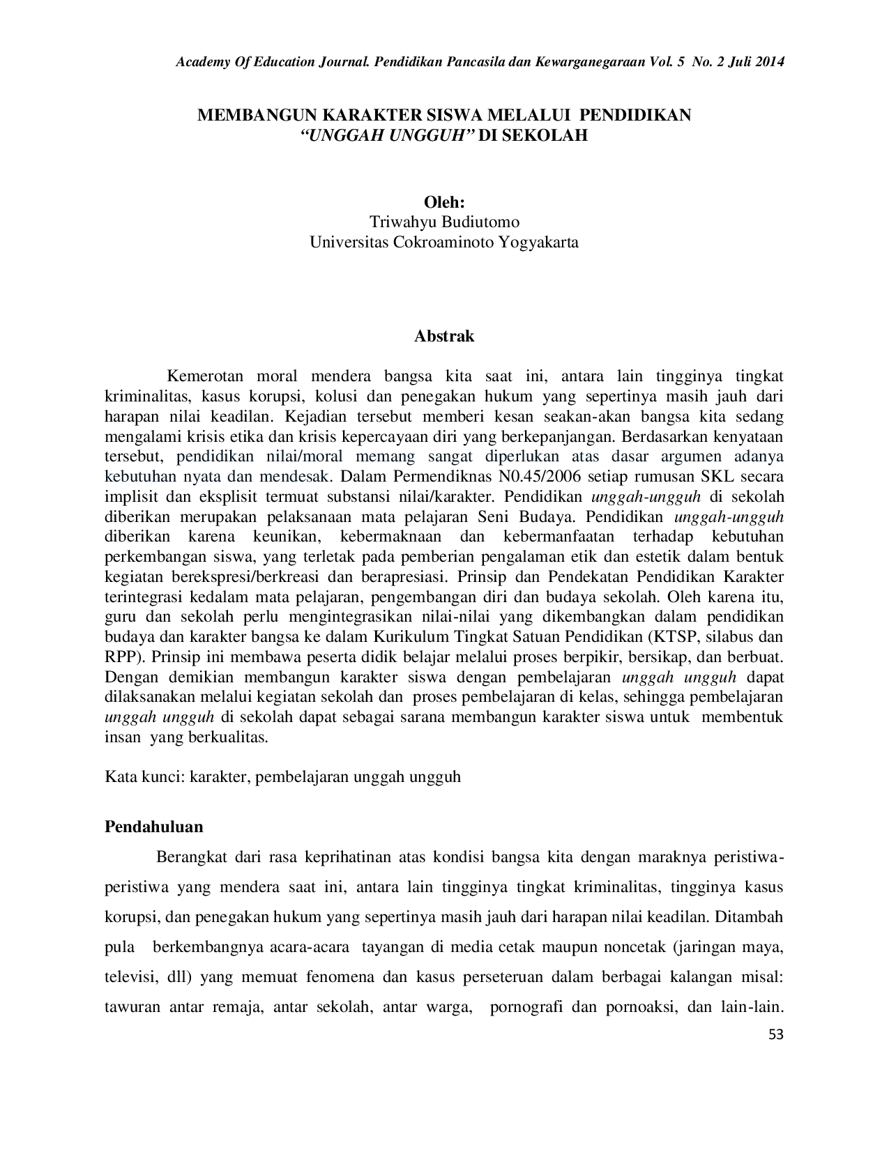 JURIS Membangun Karakter Siswa Melalui Pendidikan Unggah Ungguh di Sekolah