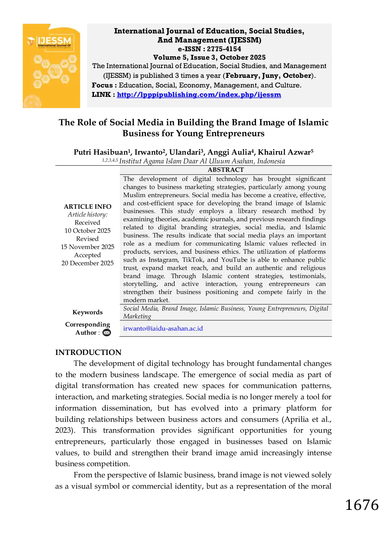 JURIS The Role of Social Media in Building the Brand Image of Islamic Business for Young Entrepreneurs