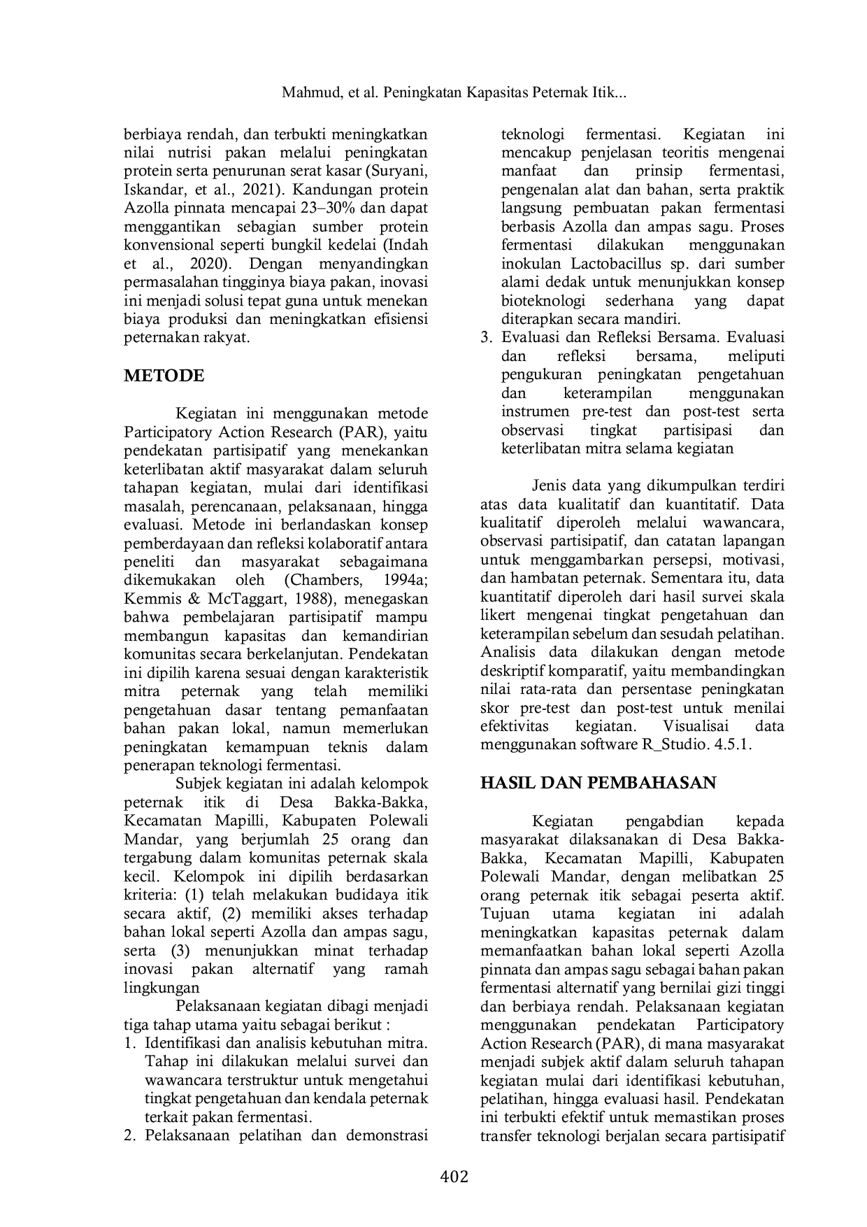 JURIS Peningkatan Kapasitas Peternak Itik melalui Pelatihan Fermentasi Azolla dan Ampas Sagu untuk Inovasi Pakan Ramah Lingkungan