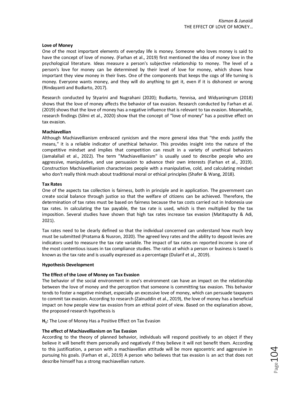 juris The Effect of Love of Money Machiavellianism and Tax Rates on Tax Evasion