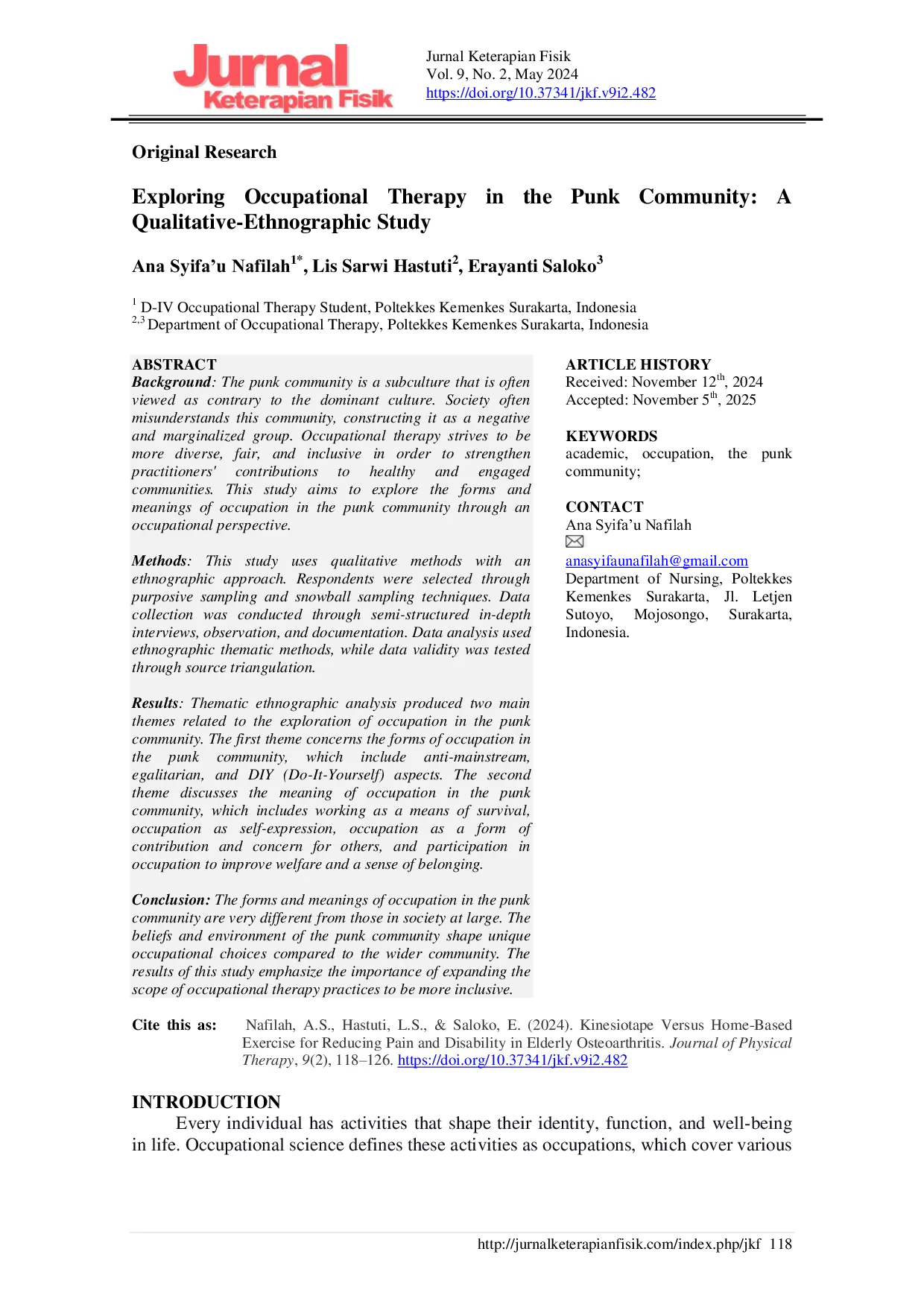 JURIS Exploring Occupational Therapy in the Punk Community A Qualitative Ethnographic Study