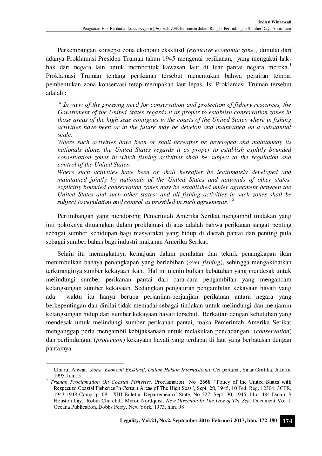 juris Penguatan Hak Berdaulat Souvereign Right Pada ZEE Indonesia Dalam Rangka Perlindungan Sumber Daya Alam Laut