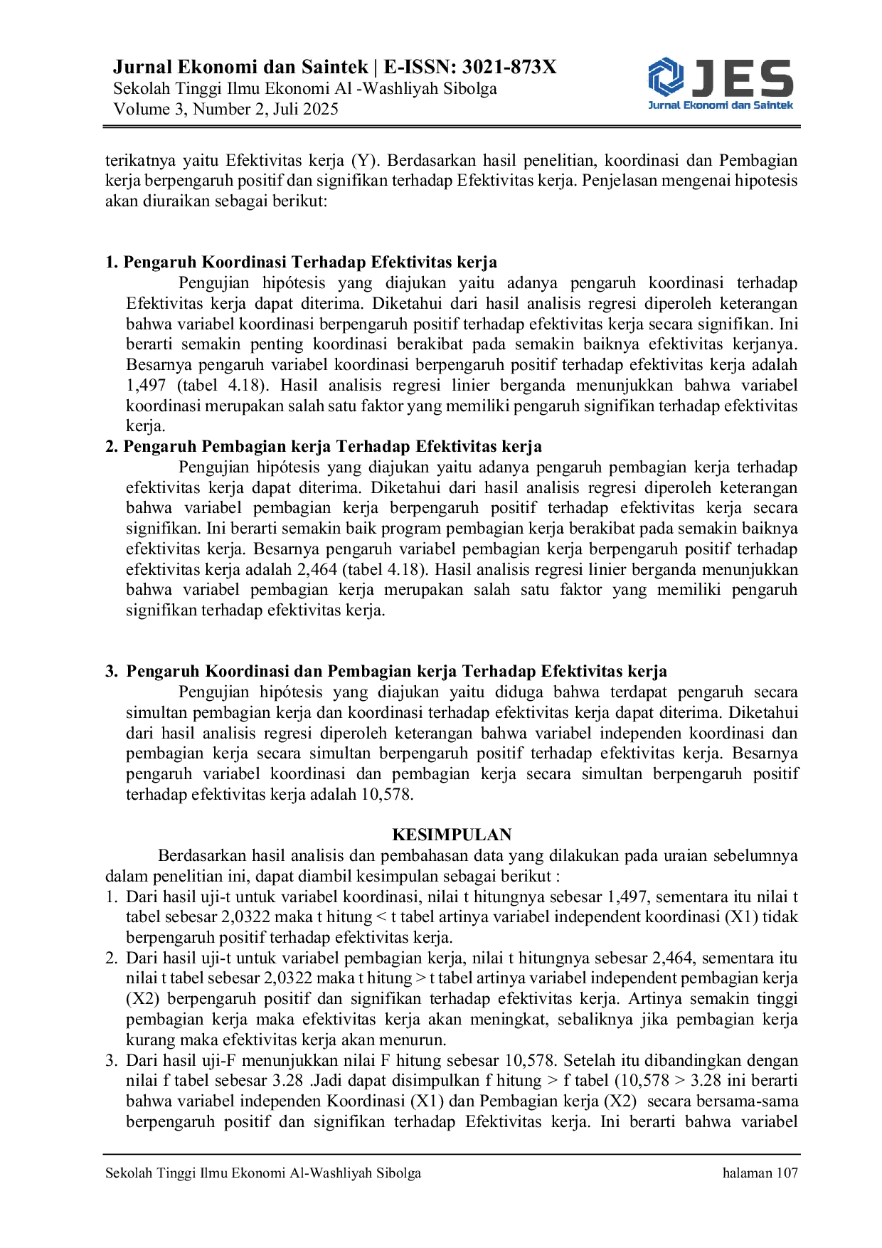 JURIS Koordinasi Dan Pembagian Kerja Terhadap Efektivitas Kerja Pegawai Pada Dinas Kependudukan Dan Catatan Sipil Kabupaten Tapanuli Tengah