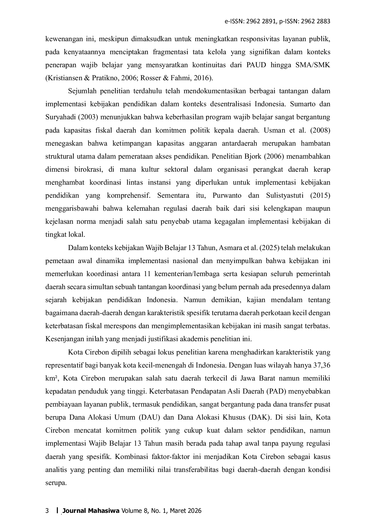 JURIS Analisis Implementasi Awal Wajib Belajar 13 Tahun di Kota Cirebon Tantangan Regulasi Pembiayaan dan Tata Kelola