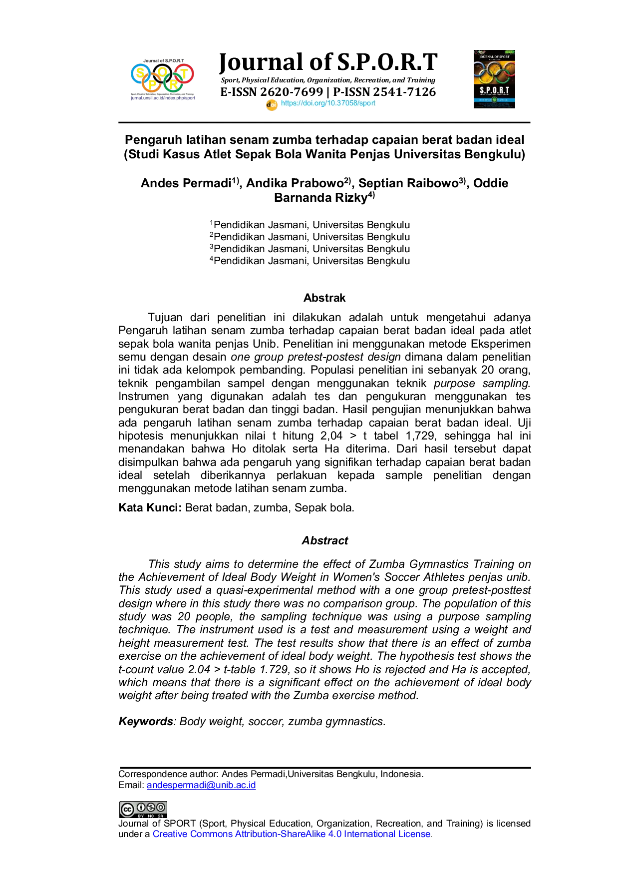 JURIS Pengaruh Latihan Senam Zumba Terhadap Capaian Berat Badan Ideal