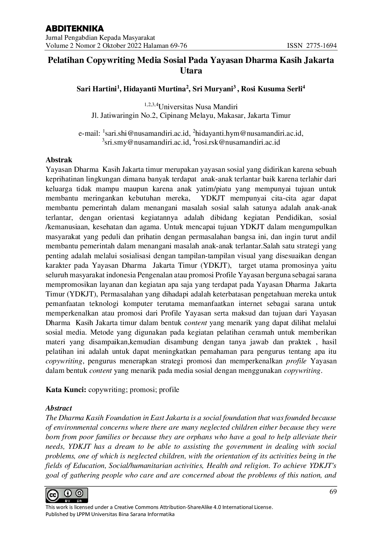 JURIS Pelatihan Copywriting Media Sosial Pada Yayasan Dharma Kasih Jakarta Utara