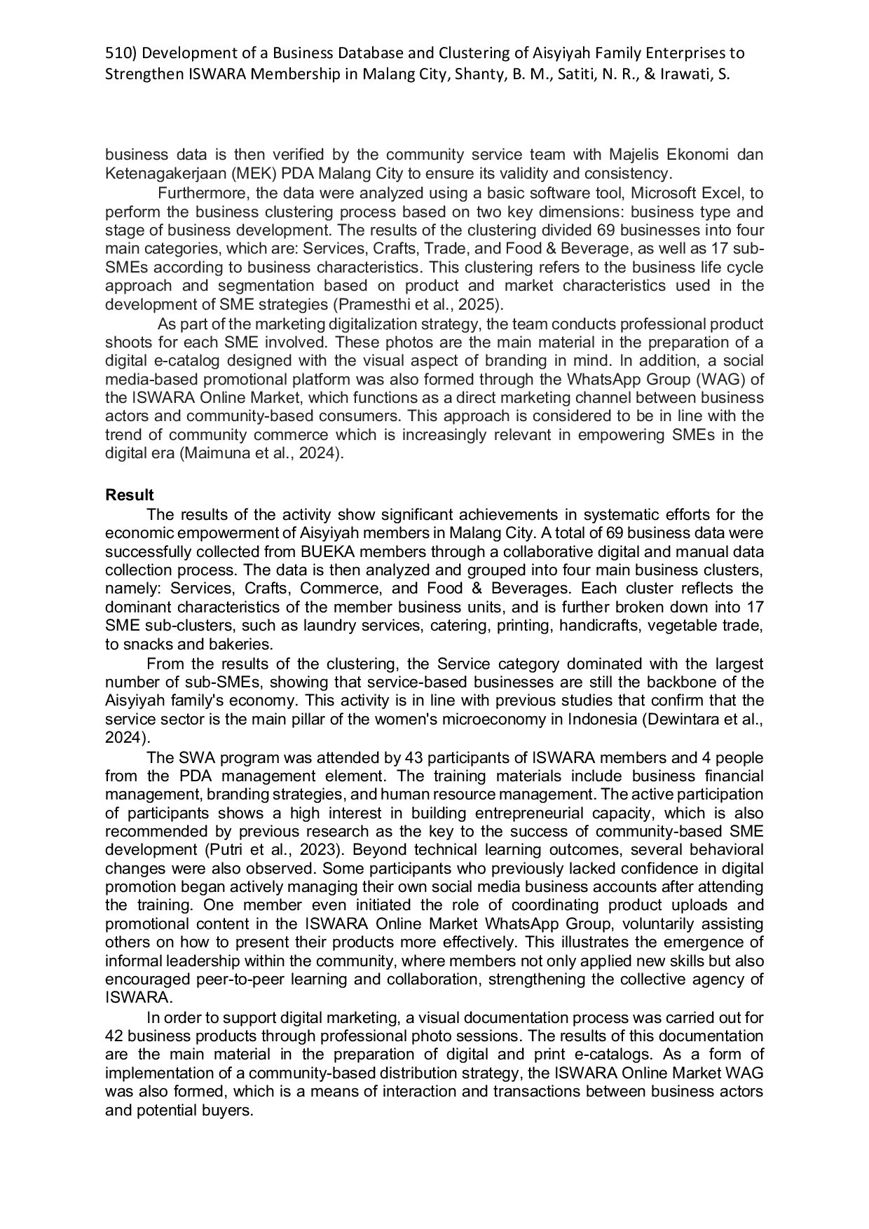 JURIS Development of a Business Database and Clustering of Aisyiyah Family Enterprises to Strengthen ISWARA Membership in Malang City