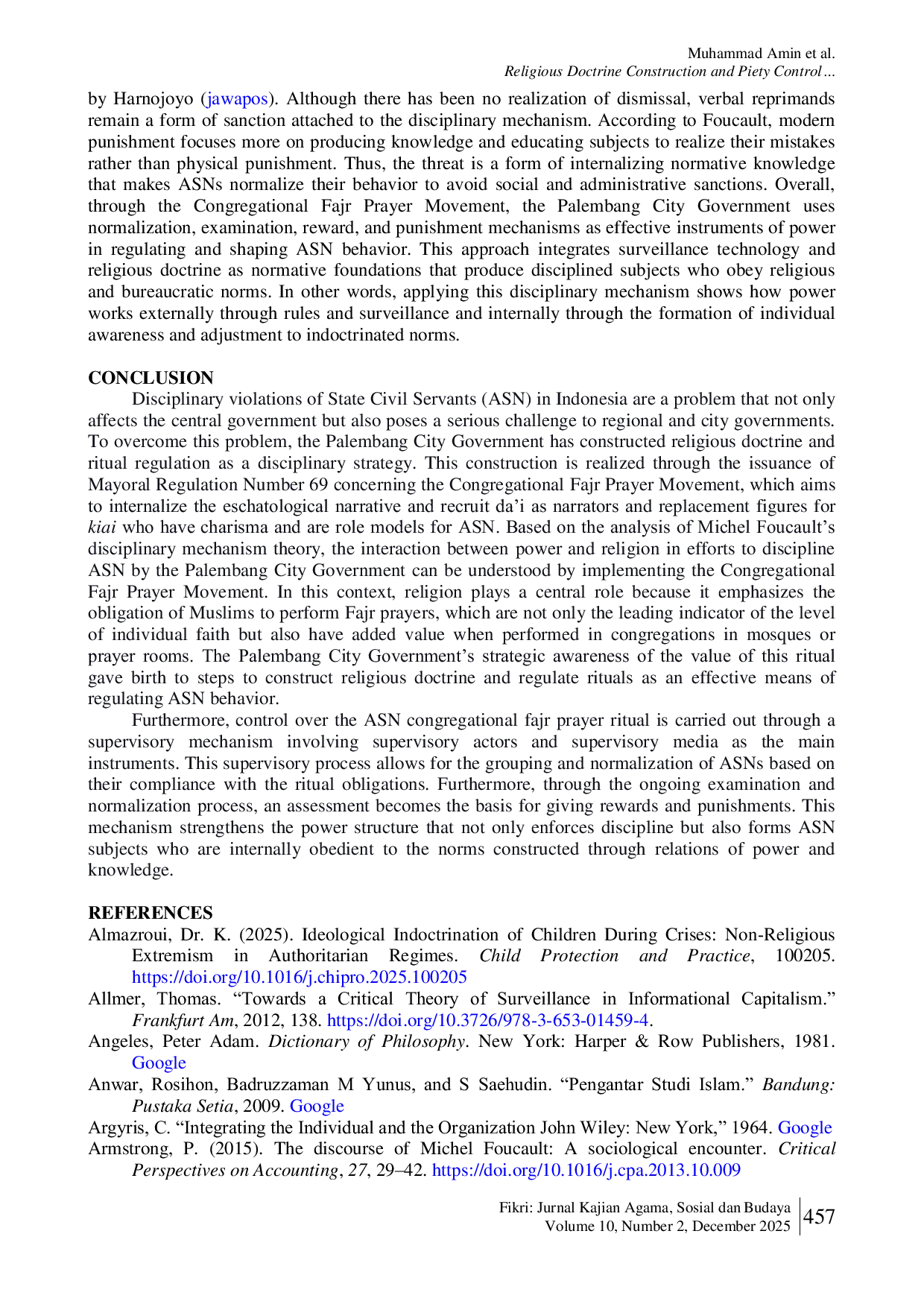 JURIS Religious Doctrine Construction and Piety Control An Analysis of Discipline among State Civil Servants in Palembang Government
