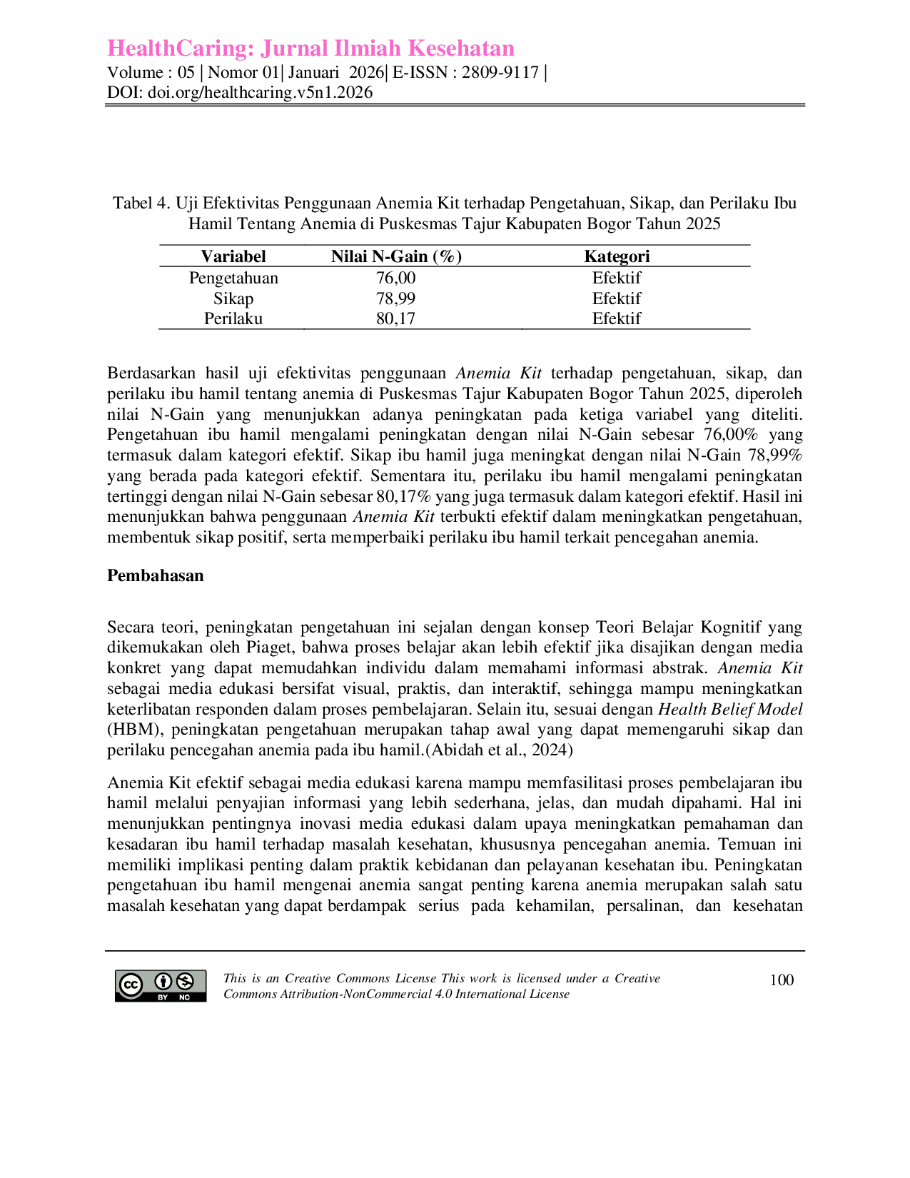 JURIS Efektivitas Penggunaan Kit Anemia terhadap Pengetahuan Sikap dan Perilaku Ibu Hamil tentang Anemia di Puskesmas Tajur Kabupaten Bogor Tahun 2025