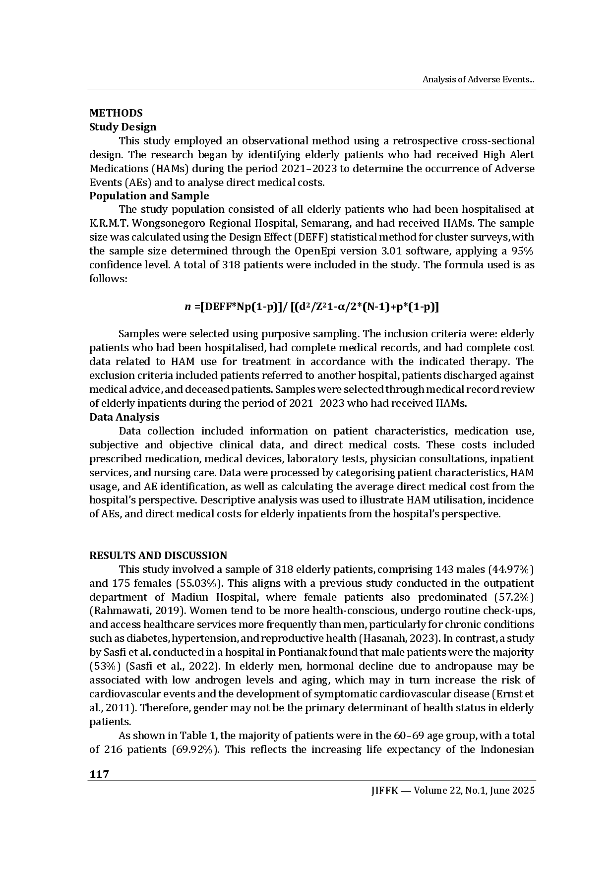juris Analysis of Adverse Events in Elderly Patients Using High Alert Medications At K R M T Wongsonegoro Regional Hospital Semarang
