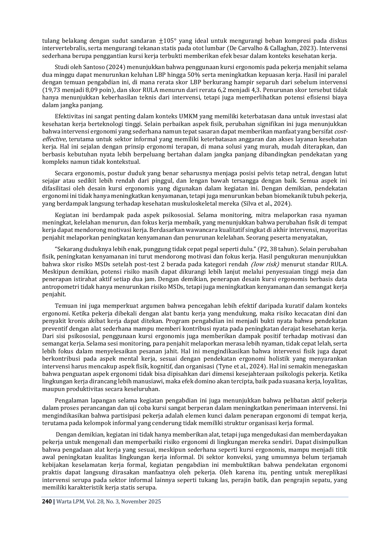 JURIS Ergonomic Chair to Reduce the Risk of Low Back Pain among Garment Sewing Workers