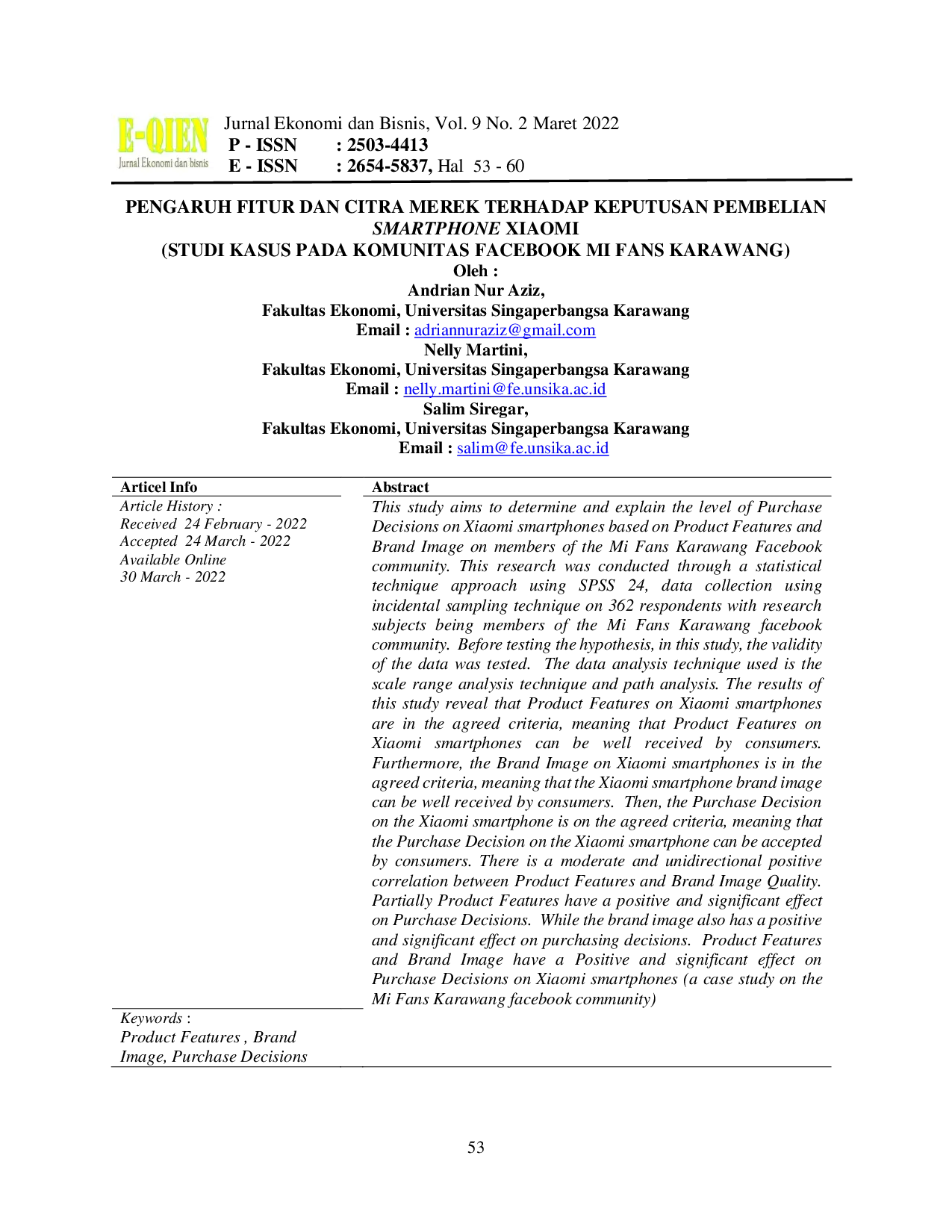 JURIS Pengaruh Fitur Dan Citra Merek Terhadap Keputusan Pembelian Smartphone Xiaomi Studi Kasus Pada Komunitas Facebook Mi Fans Karawang