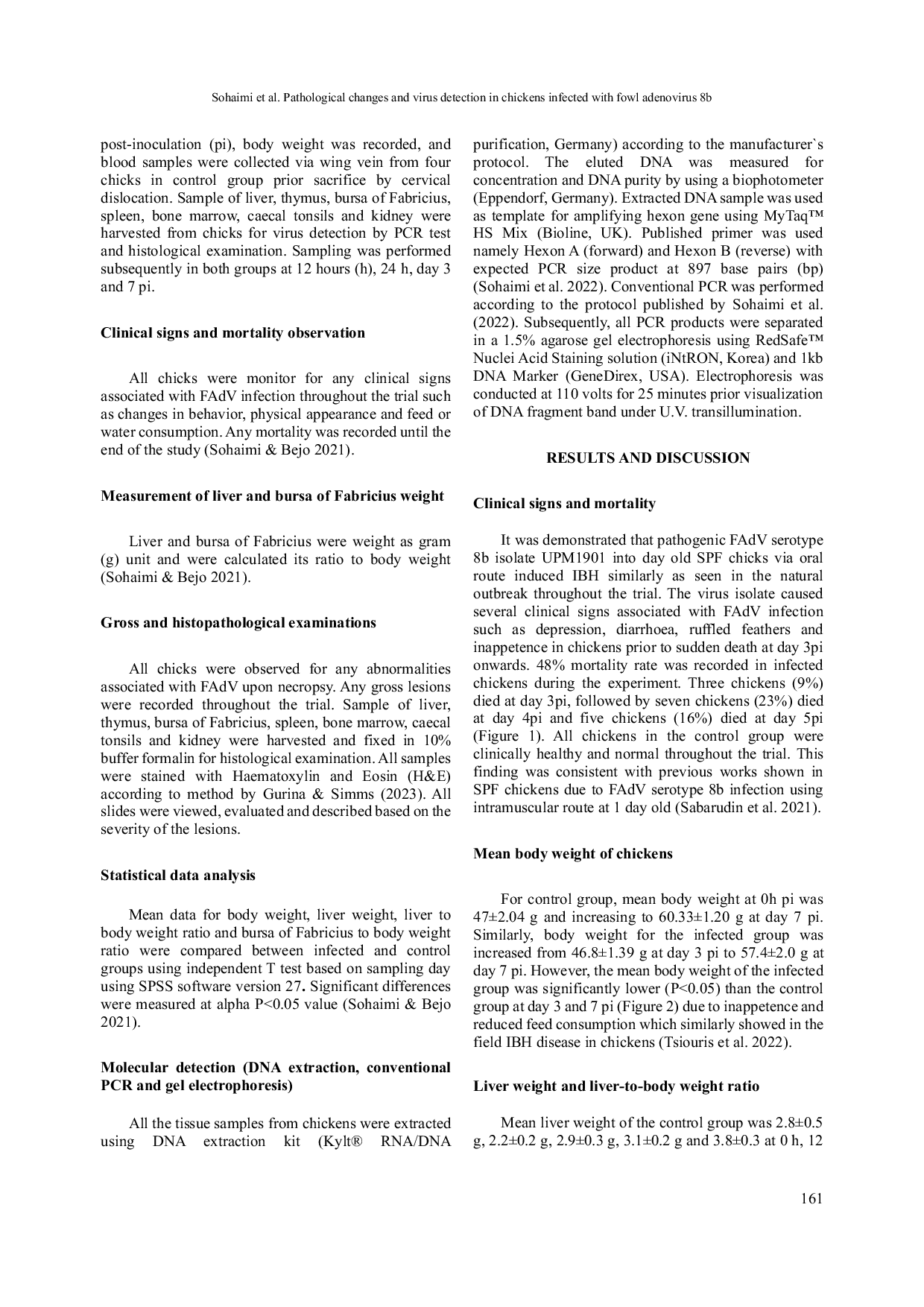 JURIS Pathological Changes and Virus Detection in Chickens Infected with Fowl Adenovirus 8b