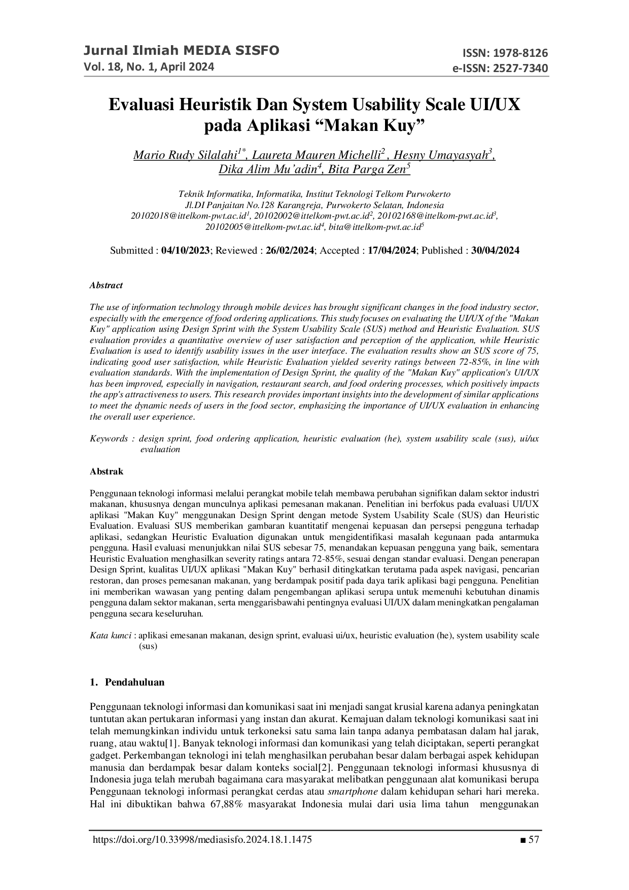 JURIS Evaluasi Heuristik Dan System Usability Scale UI UX pada Aplikasi Makan Kuy