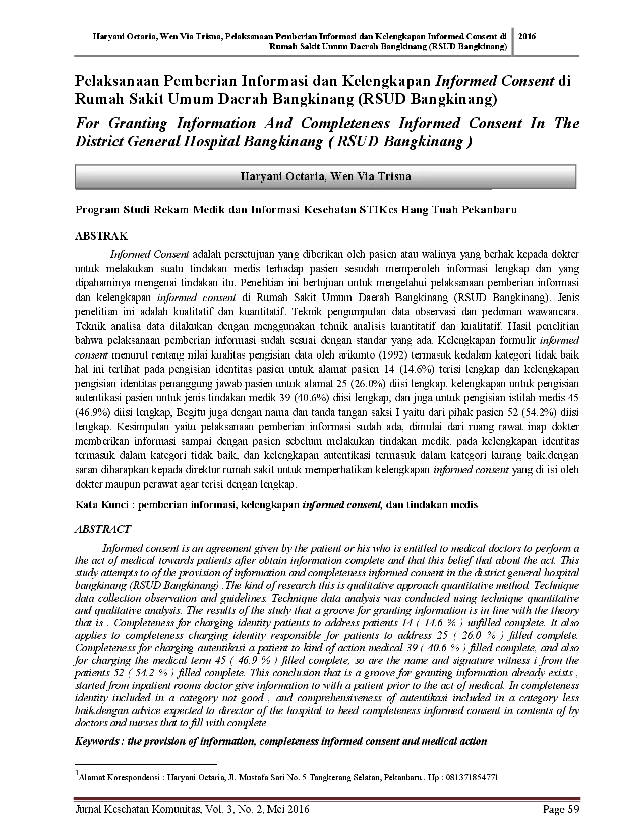 juris Pelaksanaan Pemberian Informasi Dan Kelengkapan Informed Consent Di Rumah Sakit Umum Daerah Bangkinang Rsud Bangkinang