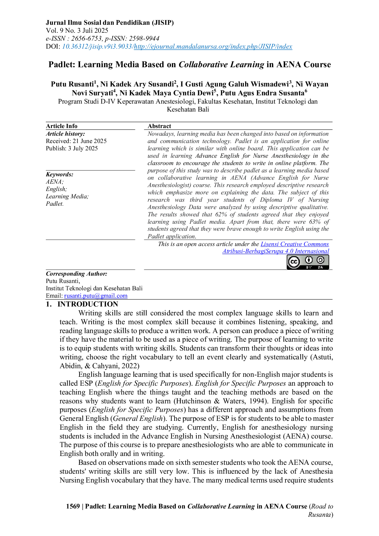 JURIS Padlet Learning Media Based on Collaborative Learning In AENA Course