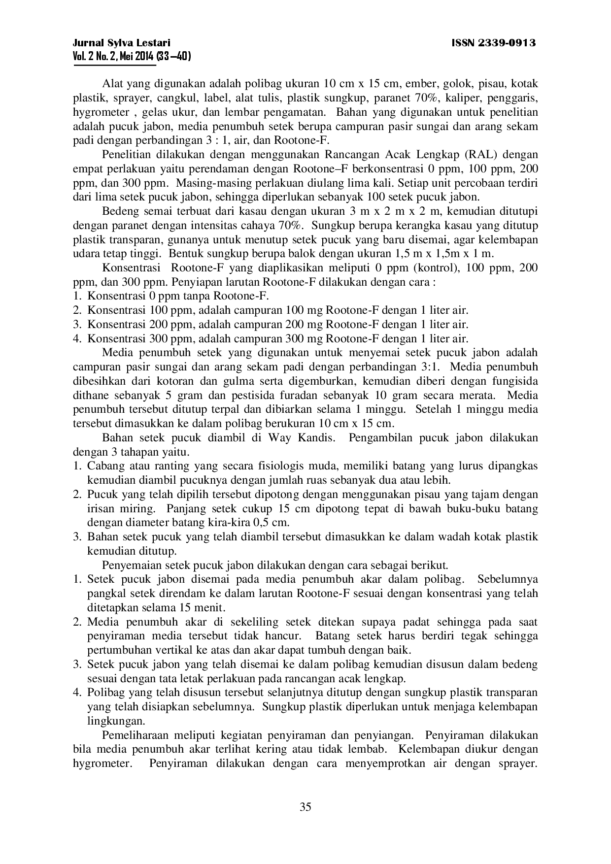 juris Keberhasilan Hidup Setek Pucuk Jabon Anthocephalus Cadamba Dengan Pemberian Beberapa Konsentrasi Rootone F