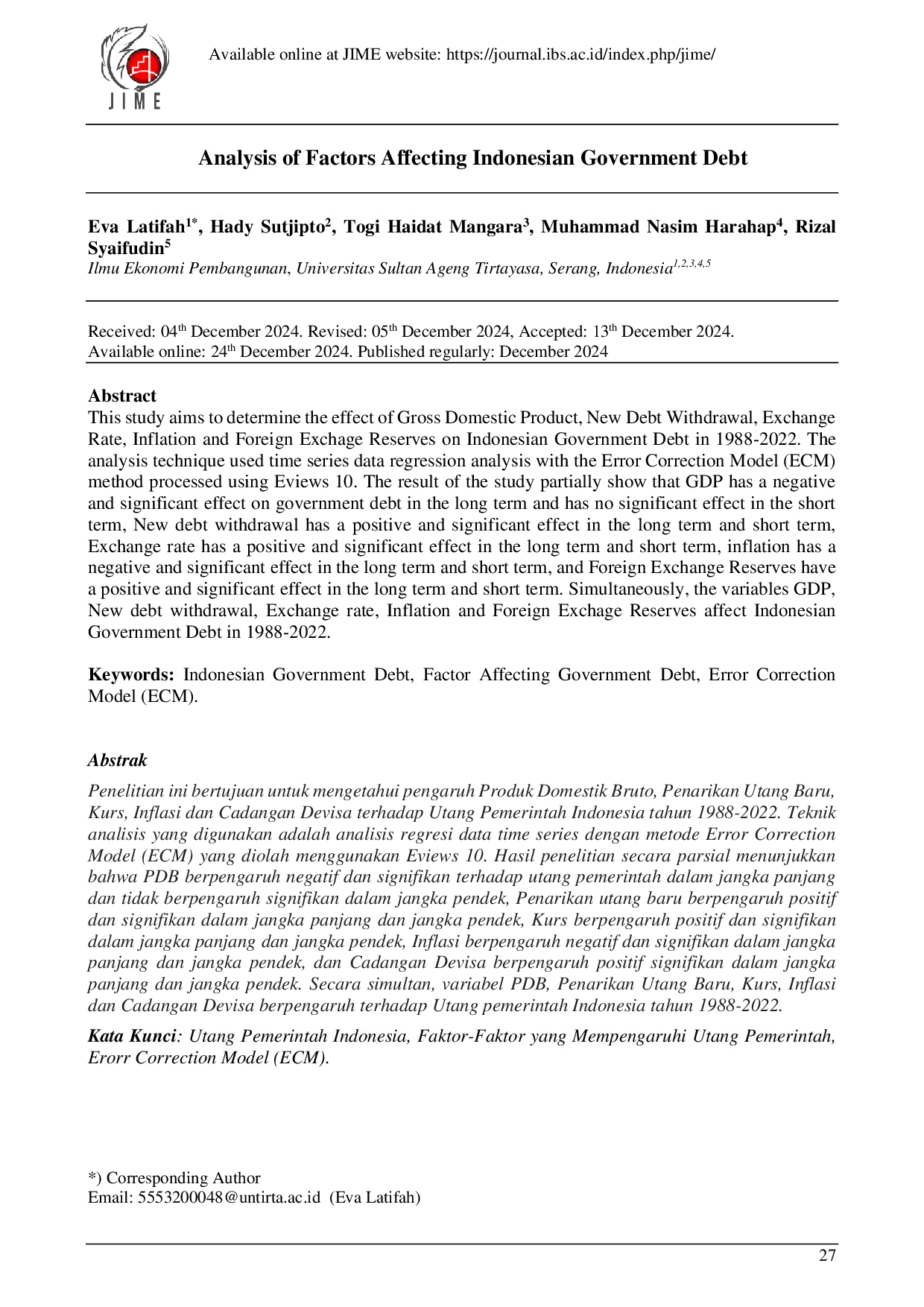 JURIS Analysis of Factors Affecting Indonesian Government Debt