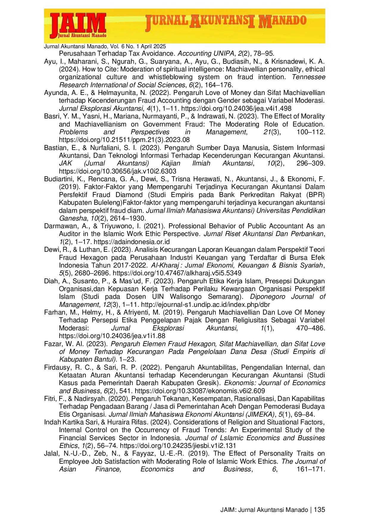 JURIS Determinan Kecurangan Akuntansi Dalam Pengelolaan Keuangan Dengan Etika Kerja Islam Sebagai Pemoderasi