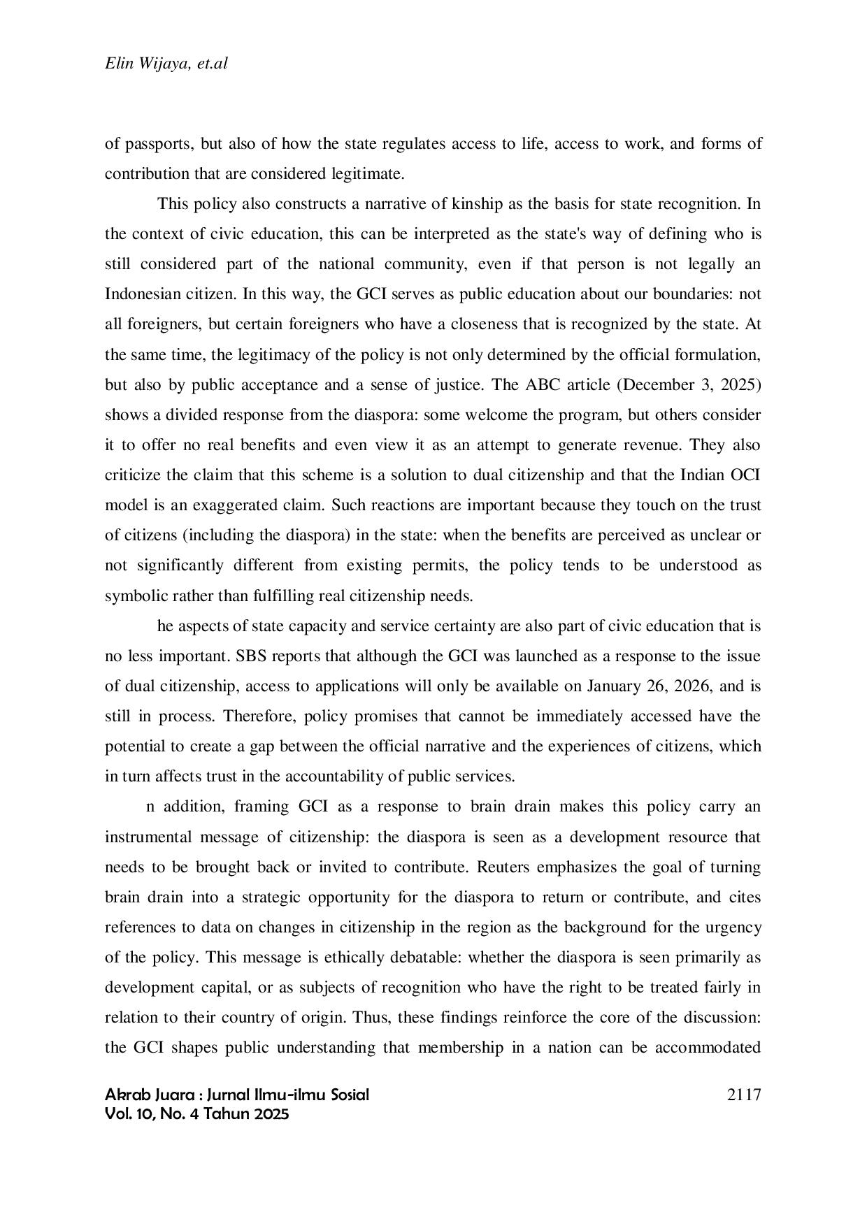 JURIS GLOBAL CITIZENSHIP OF INDONESIA AND PUBLIC CITIZENSHIP EDUCATION RECONSTRUCTING MEMBERSHIP IDENTITY AND SOVEREIGNTY IN DIASPORA POLICY