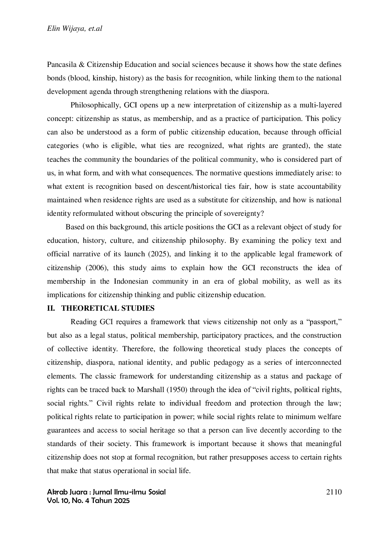 JURIS GLOBAL CITIZENSHIP OF INDONESIA AND PUBLIC CITIZENSHIP EDUCATION RECONSTRUCTING MEMBERSHIP IDENTITY AND SOVEREIGNTY IN DIASPORA POLICY