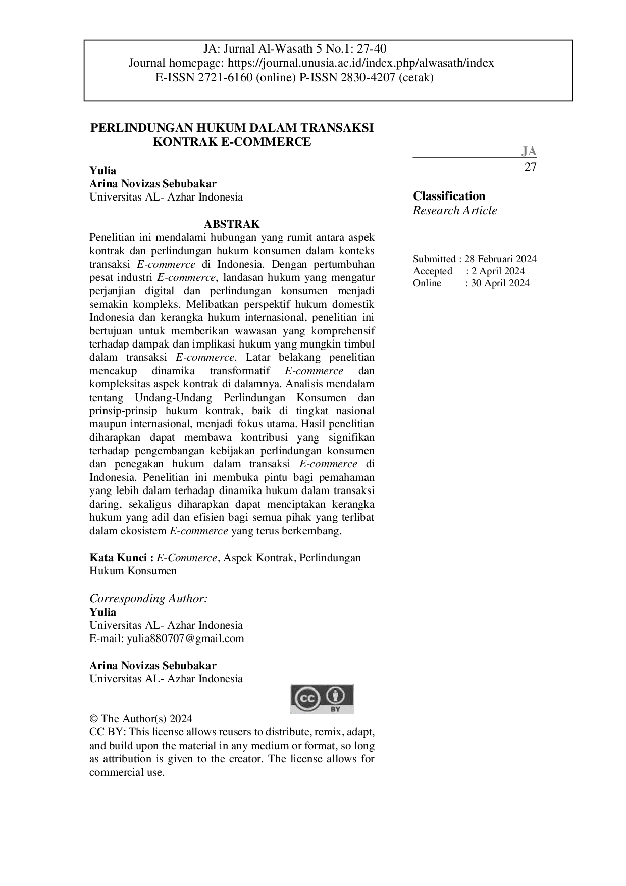 JURIS Perlindungan Hukum Dalam Transaksi Kontrak E Commerce