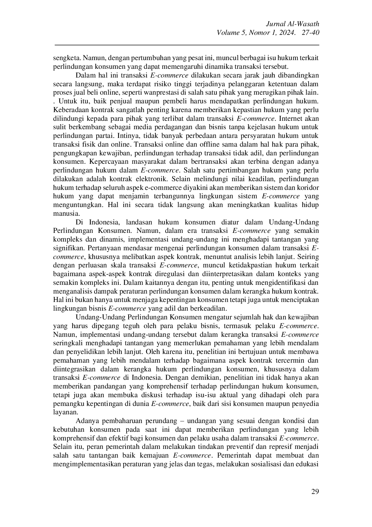 JURIS Perlindungan Hukum Dalam Transaksi Kontrak E Commerce
