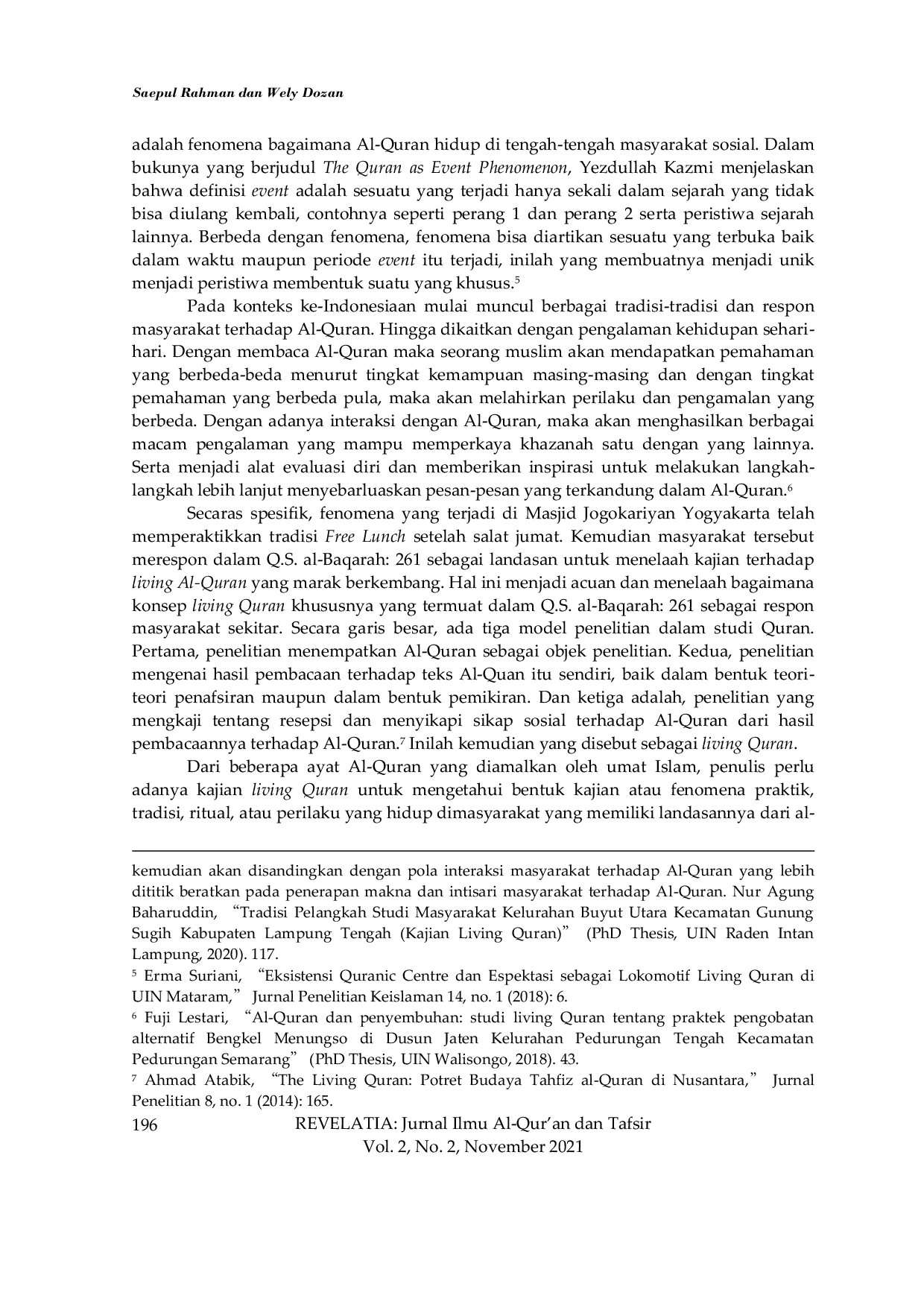 JURIS The Living Quran Tradisi Free Lunch Setelah Shalat Jumat Di Masjid Jogokariyan Yogyakarta